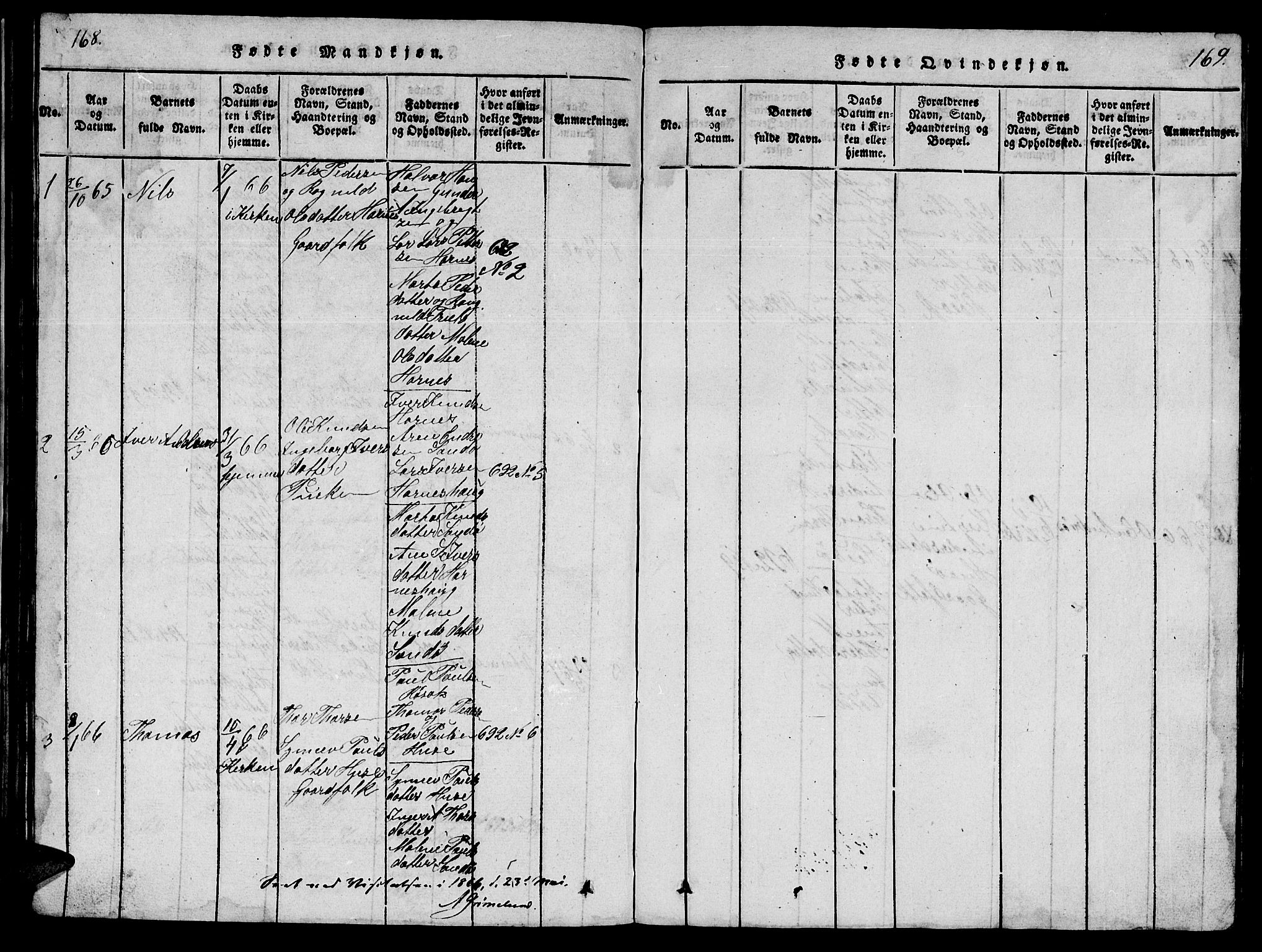 Ministerialprotokoller, klokkerbøker og fødselsregistre - Møre og Romsdal, AV/SAT-A-1454/561/L0731: Parish register (copy) no. 561C01, 1817-1867, p. 168-169