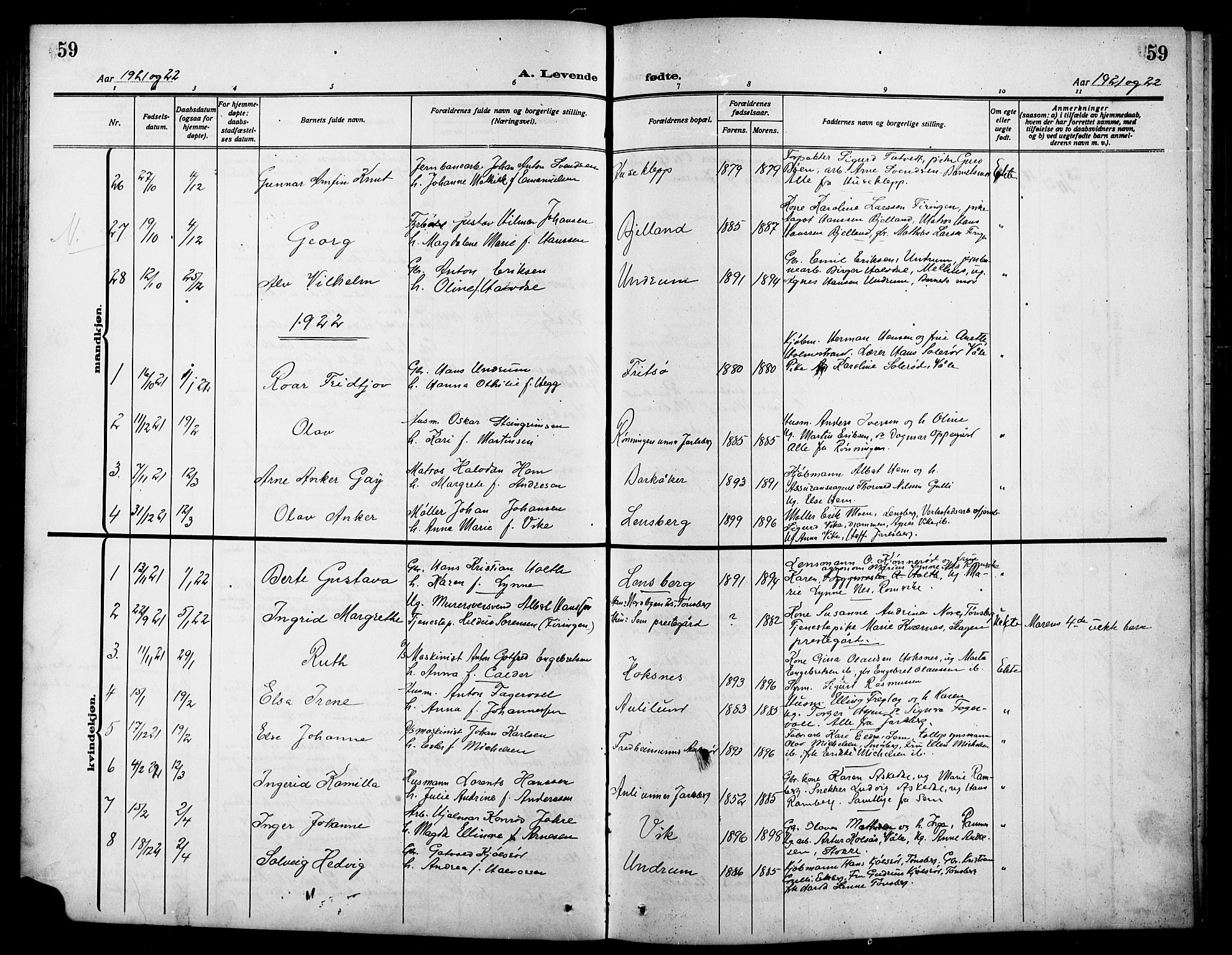 Sem kirkebøker, SAKO/A-5/G/Ga/L0007: Parish register (copy) no. I 7, 1909-1924, p. 59