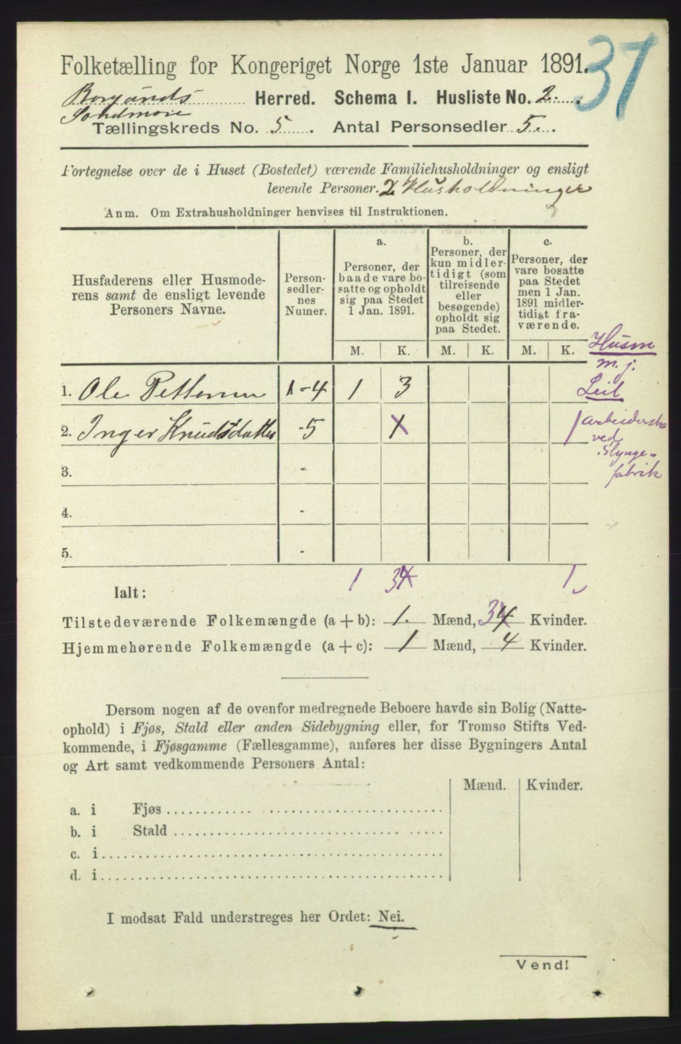 RA, 1891 census for 1531 Borgund, 1891, p. 1222