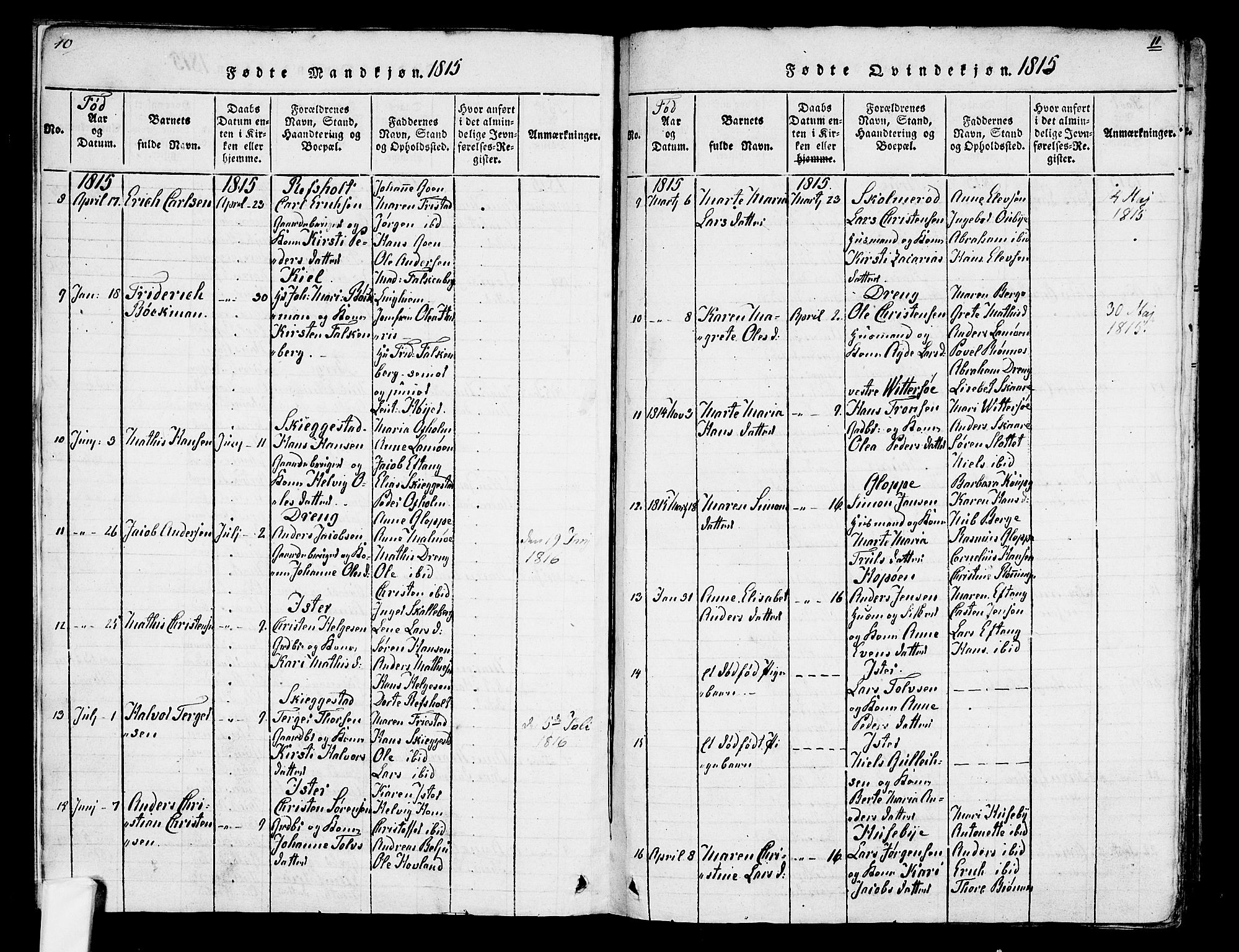 Tjølling kirkebøker, SAKO/A-60/F/Fa/L0005: Parish register (official) no. 5, 1814-1836, p. 10-11