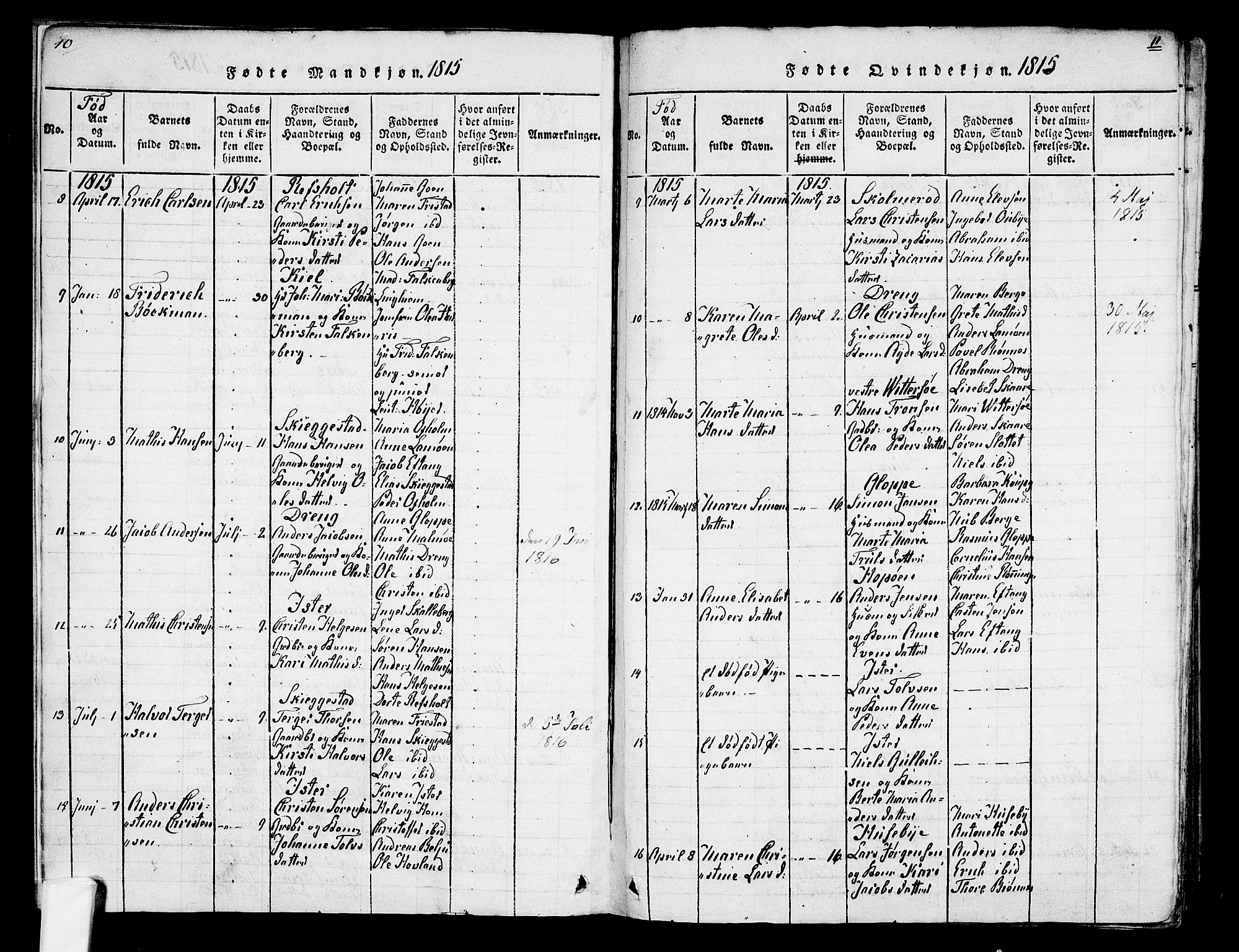 Tjølling kirkebøker, AV/SAKO-A-60/F/Fa/L0005: Parish register (official) no. 5, 1814-1836, p. 10-11