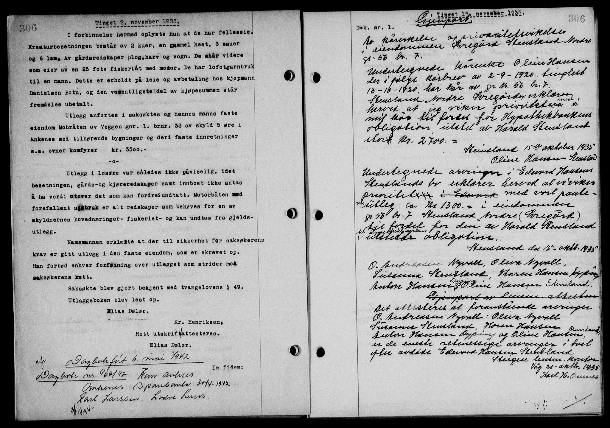 Steigen og Ofoten sorenskriveri, SAT/A-0030/1/2/2C/L0026: Mortgage book no. 30, 1935-1936, Deed date: 15.11.1935