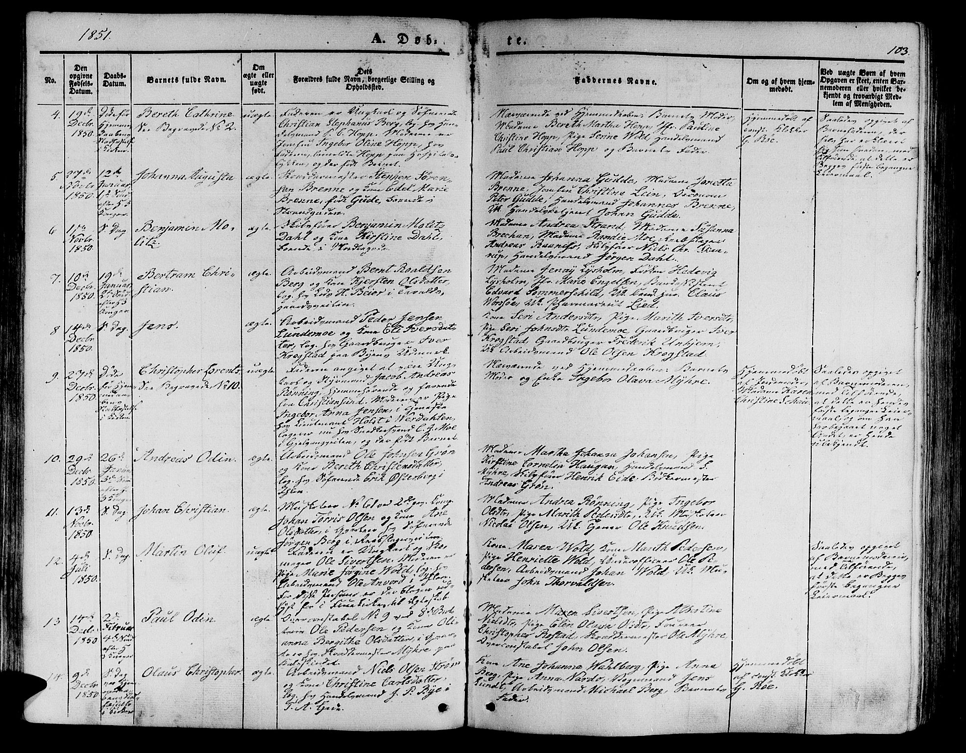 Ministerialprotokoller, klokkerbøker og fødselsregistre - Sør-Trøndelag, SAT/A-1456/602/L0137: Parish register (copy) no. 602C05, 1846-1856, p. 103