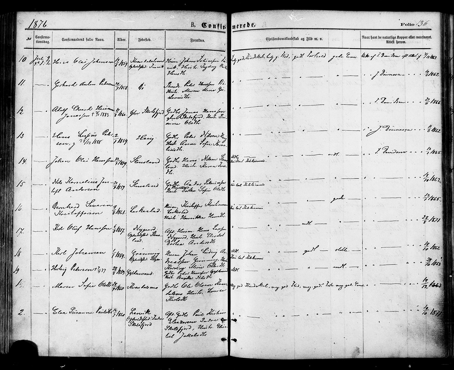 Ministerialprotokoller, klokkerbøker og fødselsregistre - Nordland, AV/SAT-A-1459/855/L0802: Parish register (official) no. 855A10, 1875-1886, p. 136