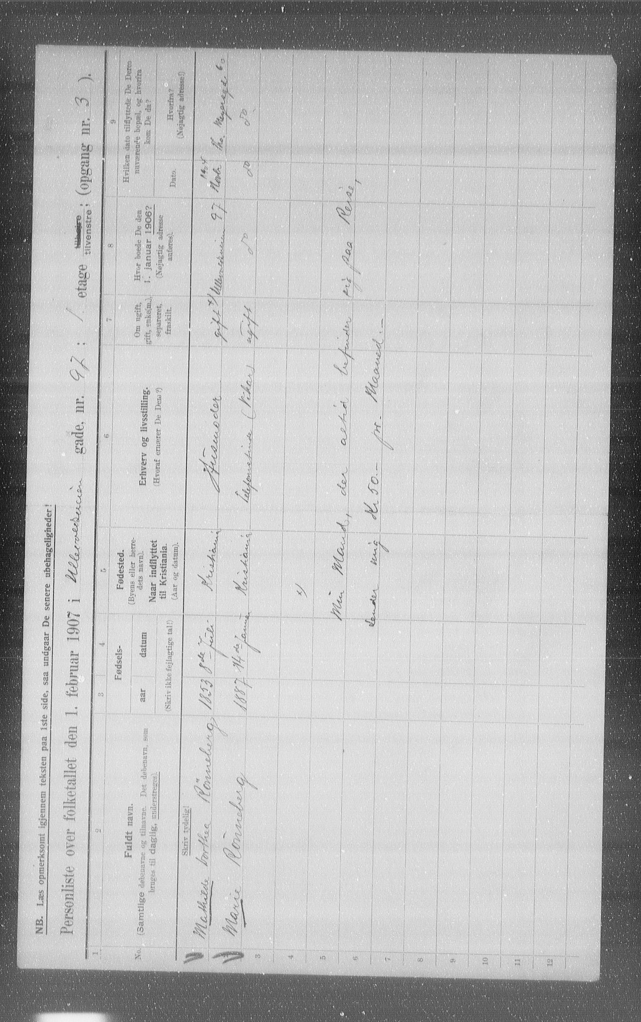 OBA, Municipal Census 1907 for Kristiania, 1907, p. 60902