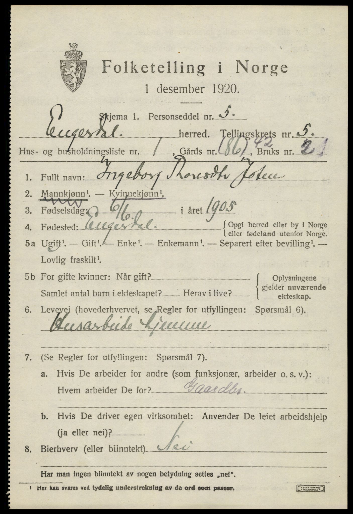 SAH, 1920 census for Engerdal, 1920, p. 2563