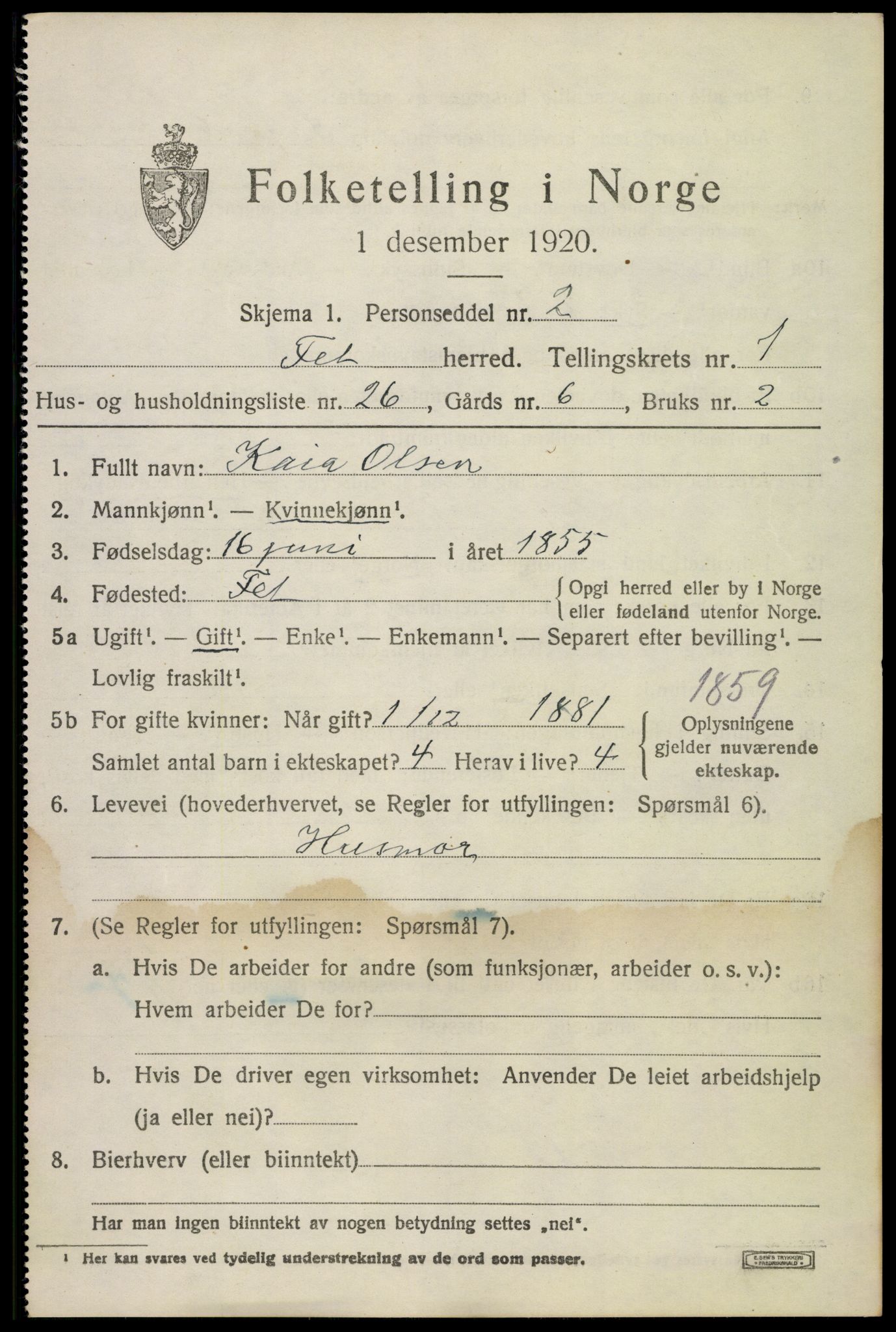 SAO, 1920 census for Fet, 1920, p. 2106