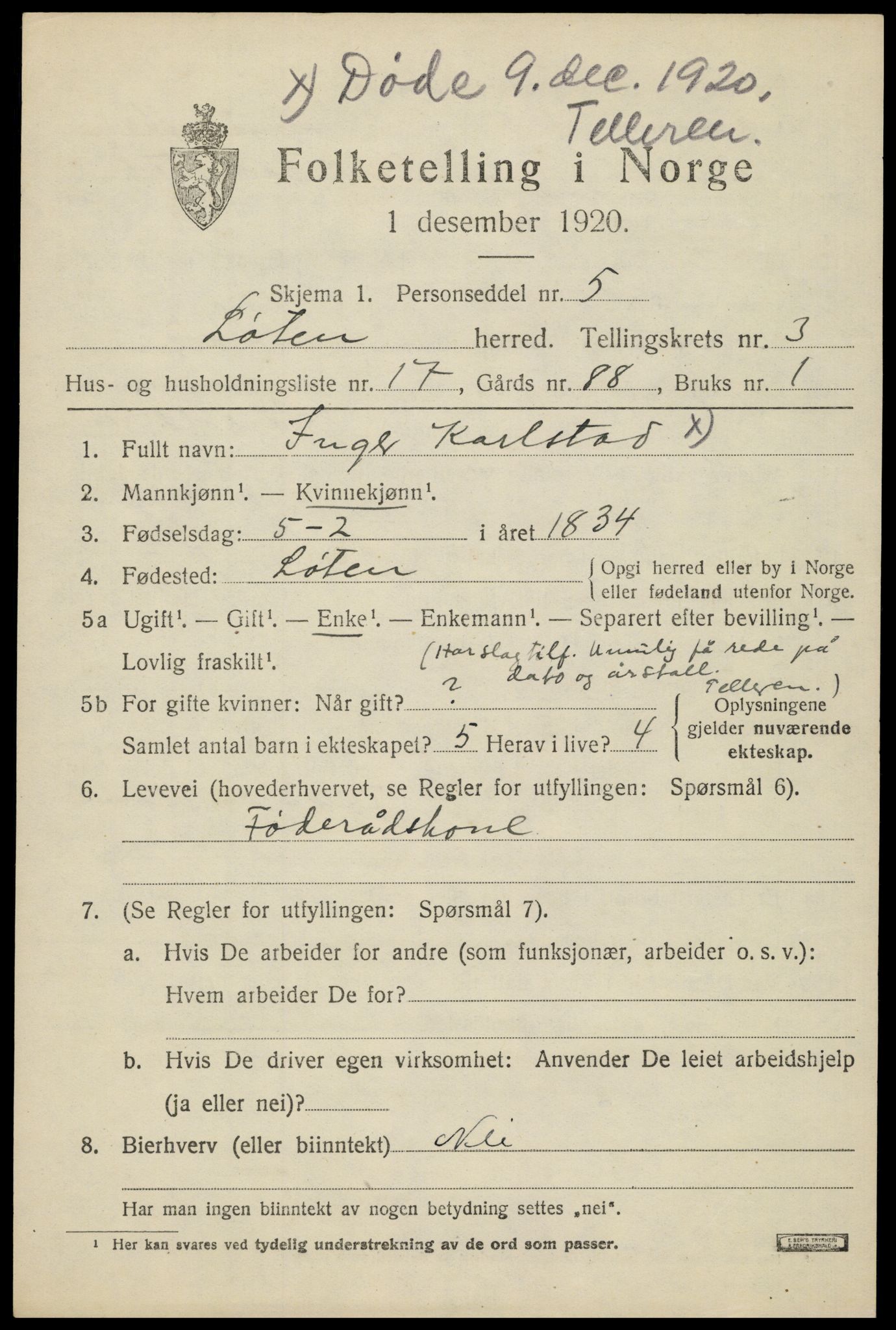 SAH, 1920 census for Løten, 1920, p. 7501