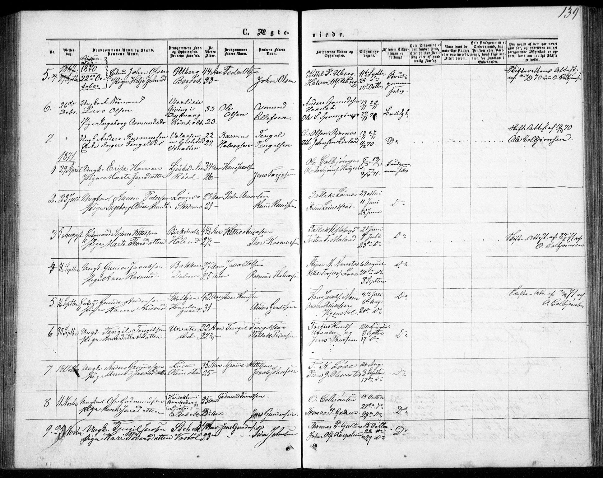 Gjerstad sokneprestkontor, AV/SAK-1111-0014/F/Fb/Fbb/L0003: Parish register (copy) no. B 3, 1862-1889, p. 139