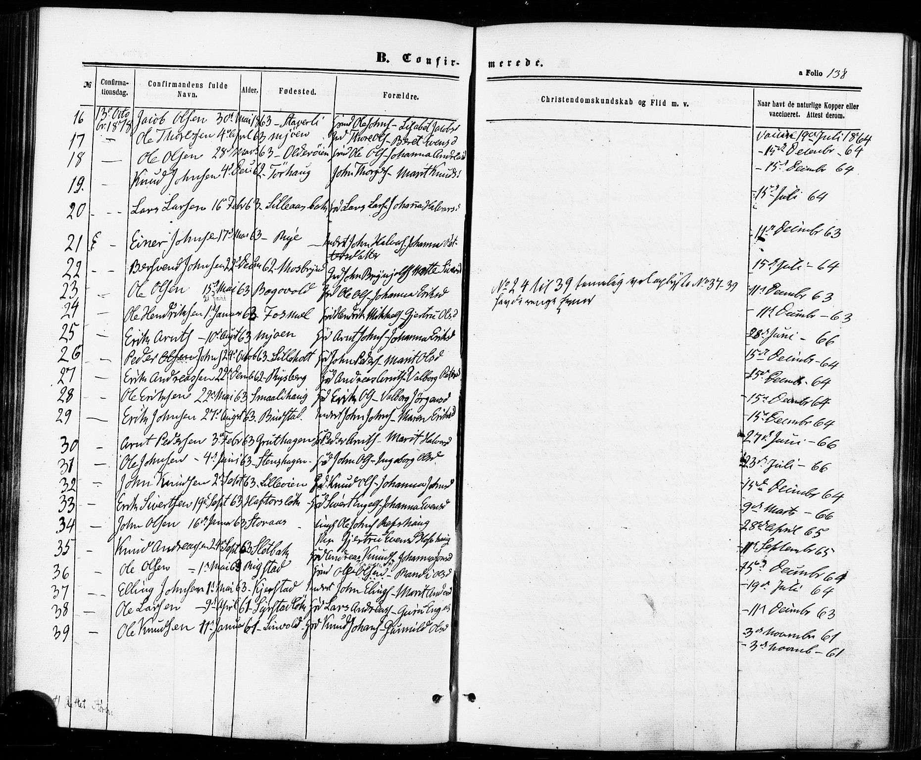 Ministerialprotokoller, klokkerbøker og fødselsregistre - Sør-Trøndelag, AV/SAT-A-1456/672/L0856: Parish register (official) no. 672A08, 1861-1881, p. 138