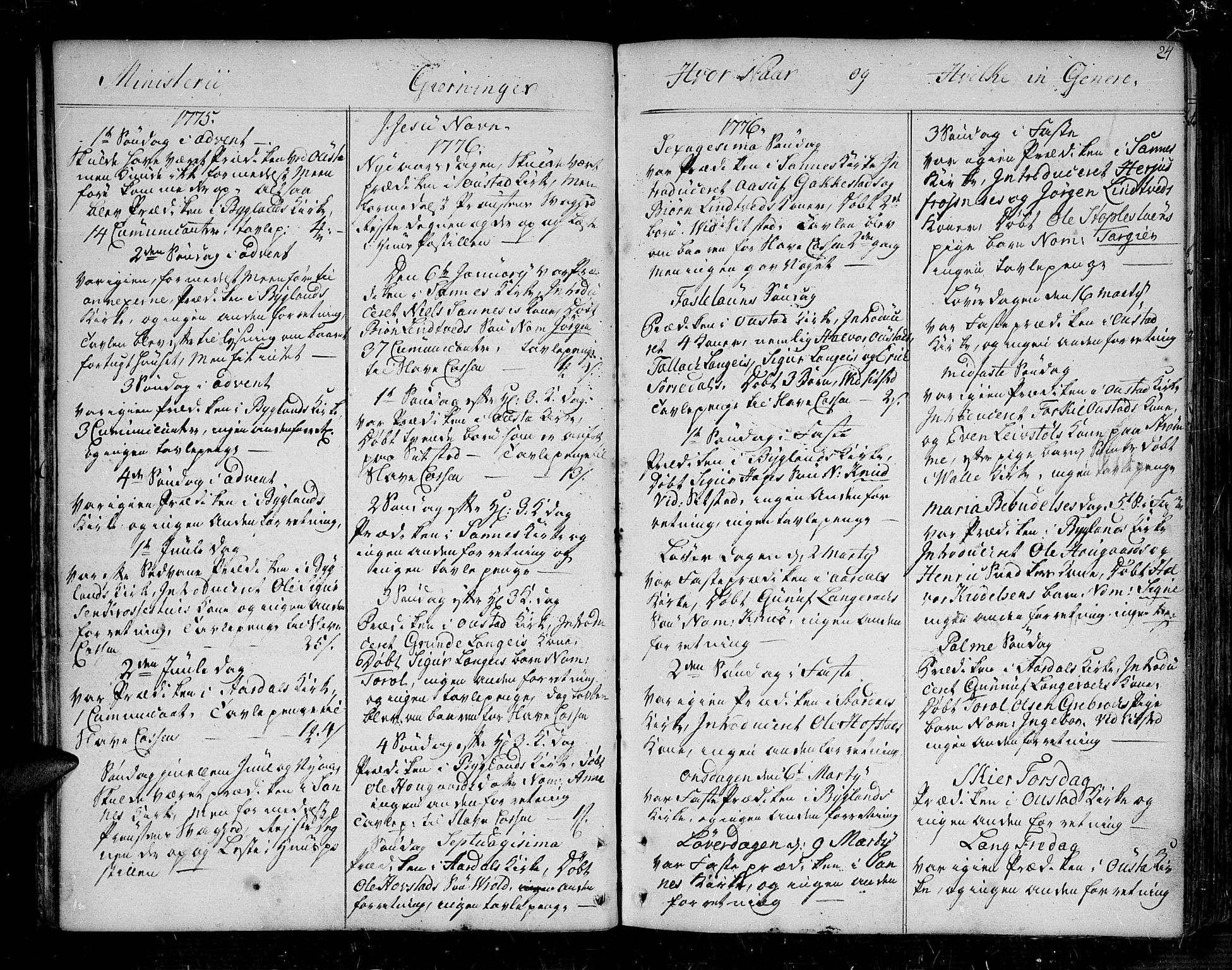 Bygland sokneprestkontor, SAK/1111-0006/F/Fa/Fab/L0002: Parish register (official) no. A 2, 1766-1816, p. 24