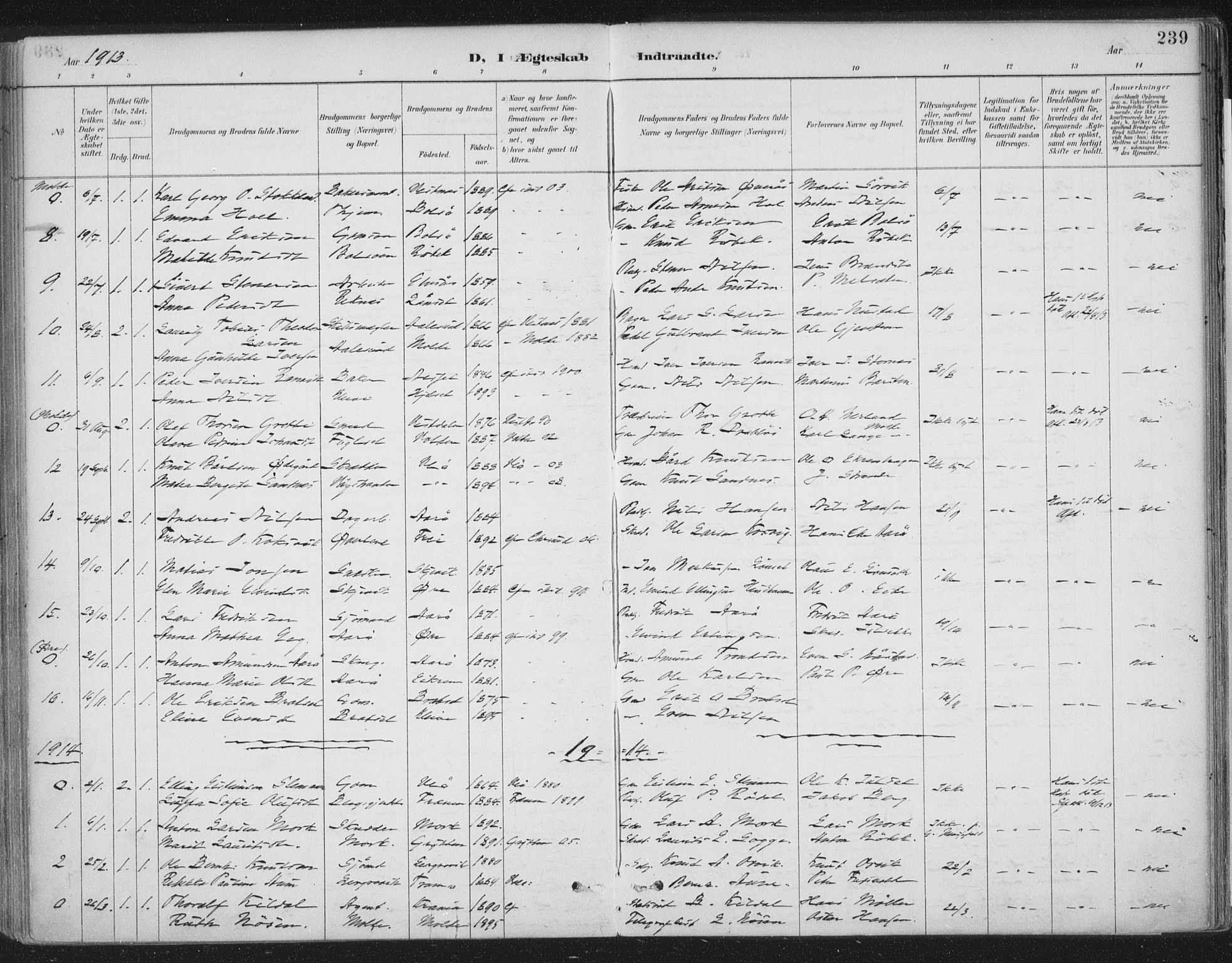 Ministerialprotokoller, klokkerbøker og fødselsregistre - Møre og Romsdal, AV/SAT-A-1454/555/L0658: Parish register (official) no. 555A09, 1887-1917, p. 239