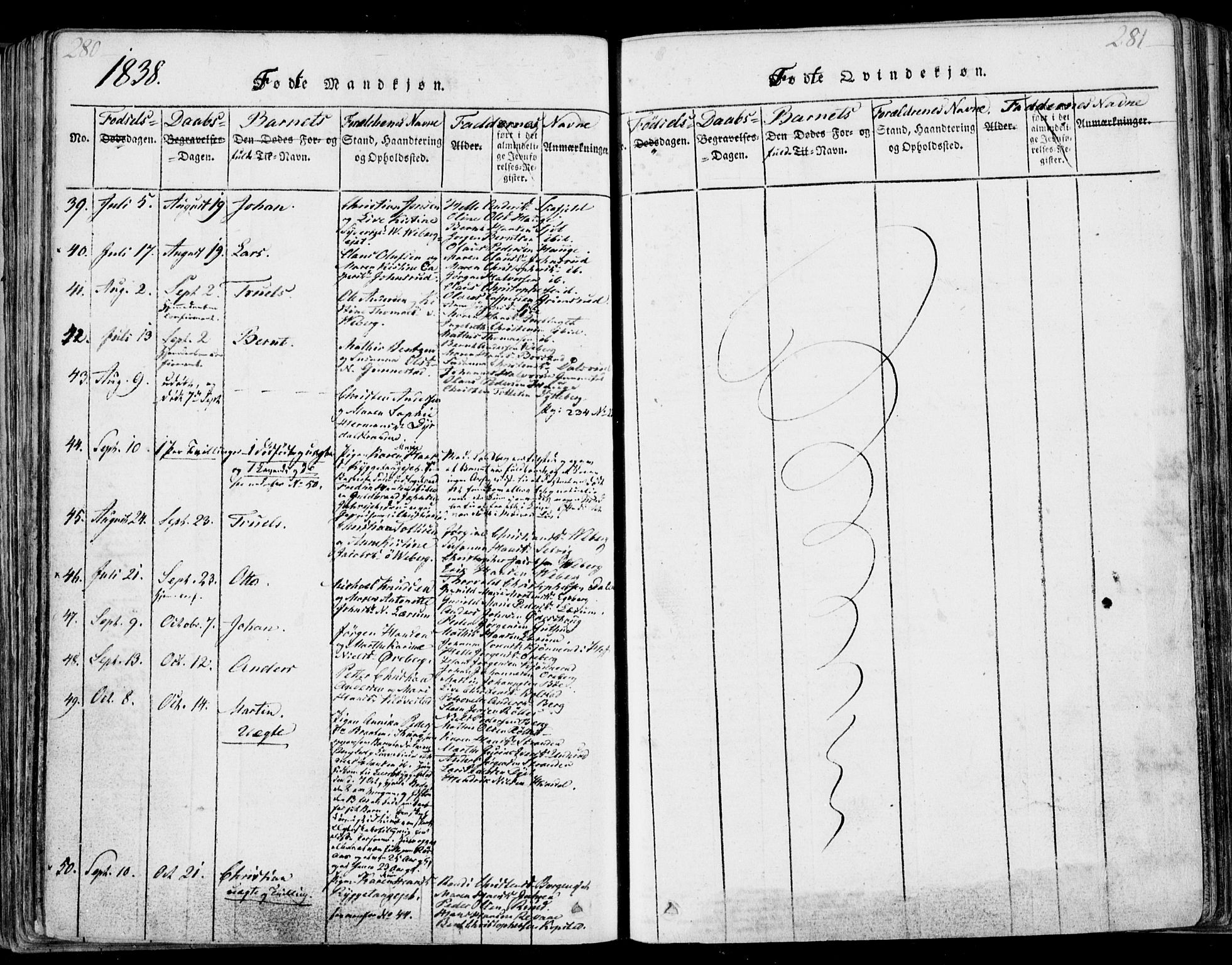 Sande Kirkebøker, SAKO/A-53/F/Fa/L0003: Parish register (official) no. 3, 1814-1847, p. 280-281
