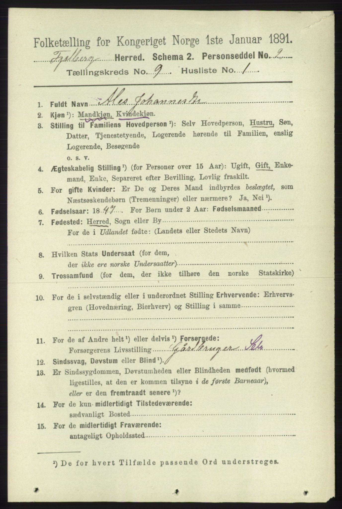 RA, 1891 census for 1213 Fjelberg, 1891, p. 3421