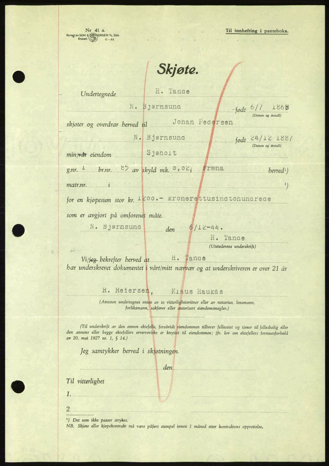 Romsdal sorenskriveri, AV/SAT-A-4149/1/2/2C: Mortgage book no. A17, 1944-1945, Diary no: : 15/1945