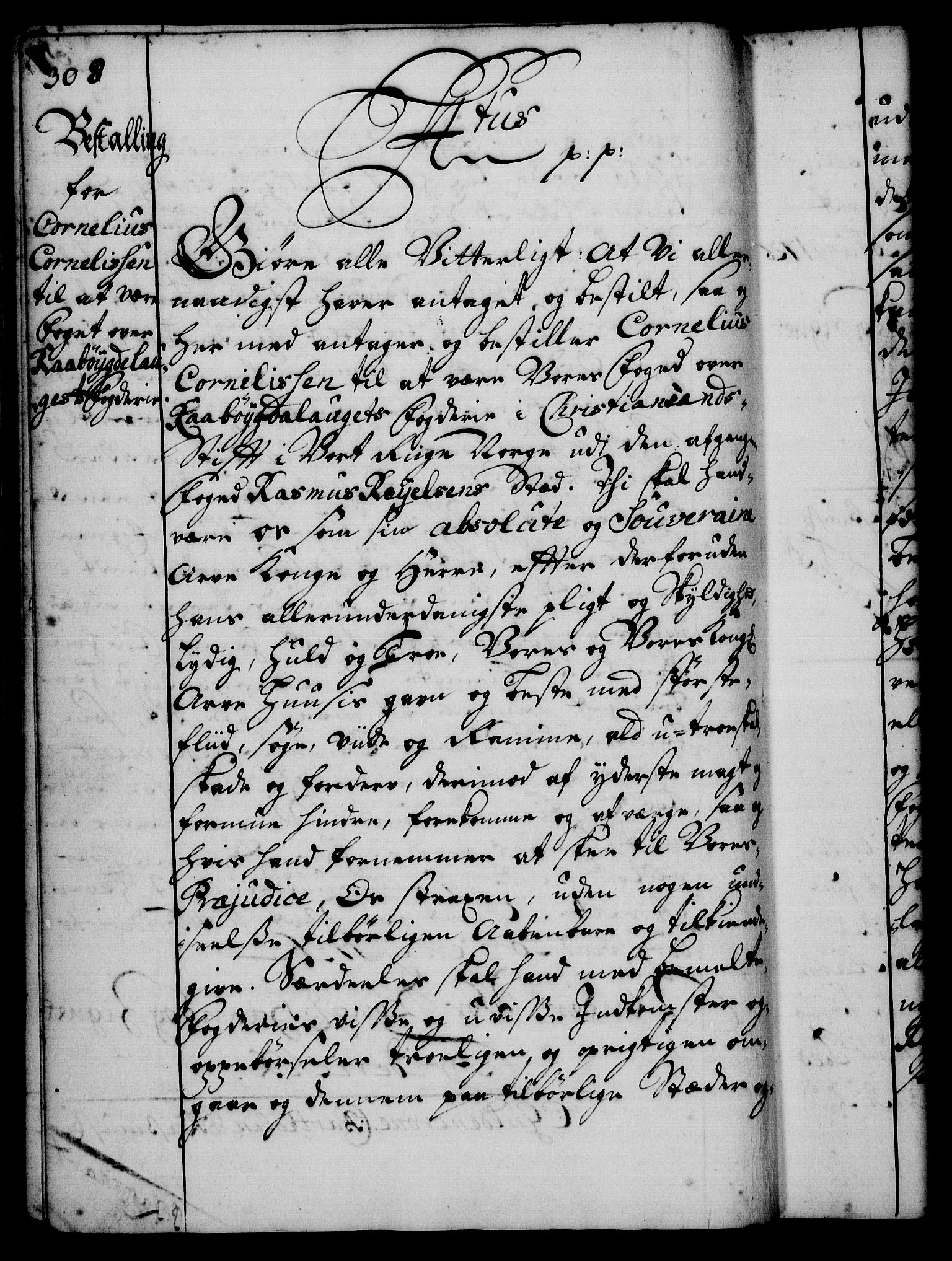 Rentekammeret, Kammerkanselliet, RA/EA-3111/G/Gg/Gge/L0001: Norsk bestallingsprotokoll med register (merket RK 53.25), 1720-1730, p. 308
