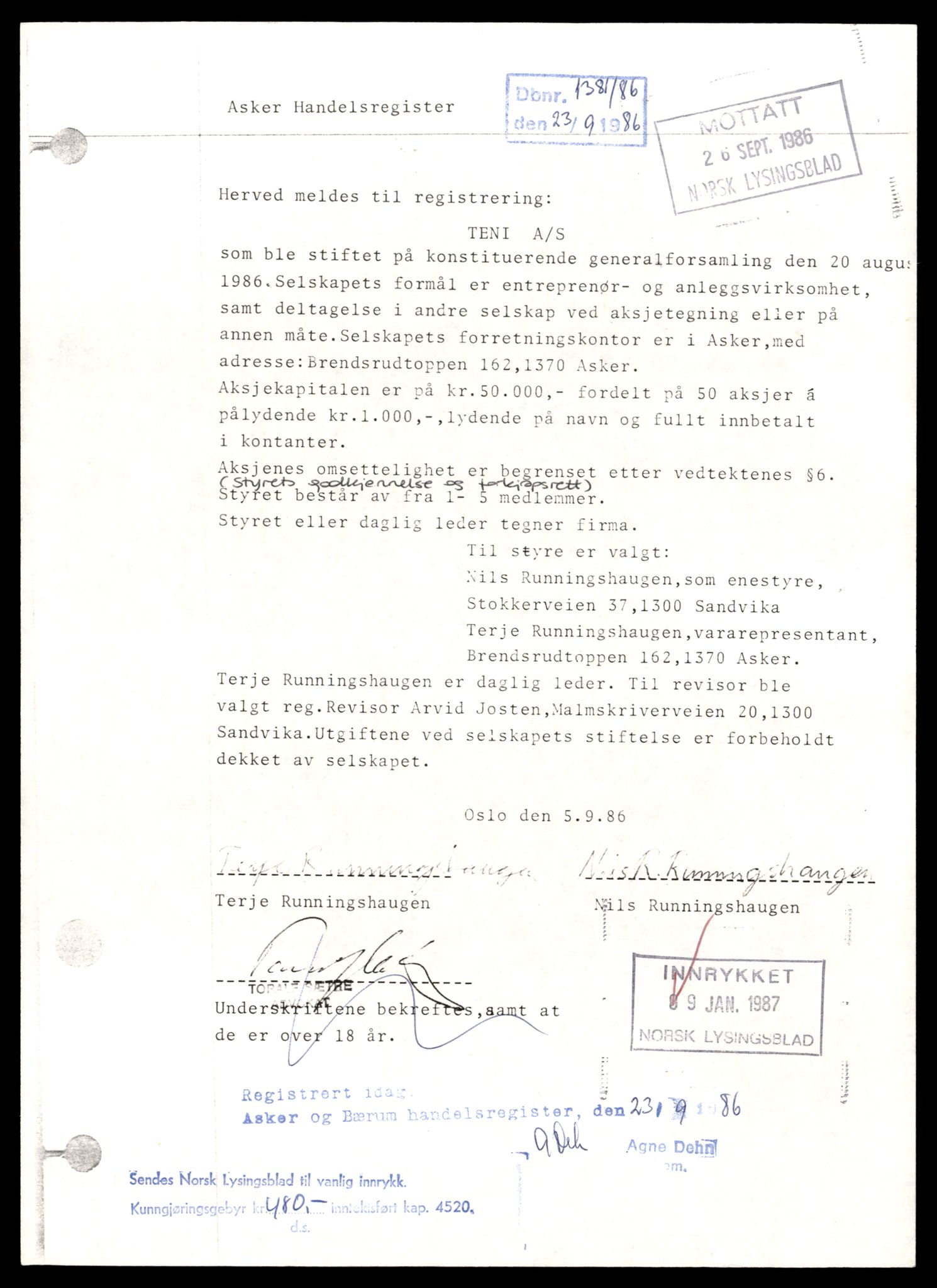 Asker og Bærum tingrett, AV/SAT-A-10379/K/Kb/Kbb/L0039: Aksjeselskap og andelslag, Ter - Ton, 1960-1989, p. 3