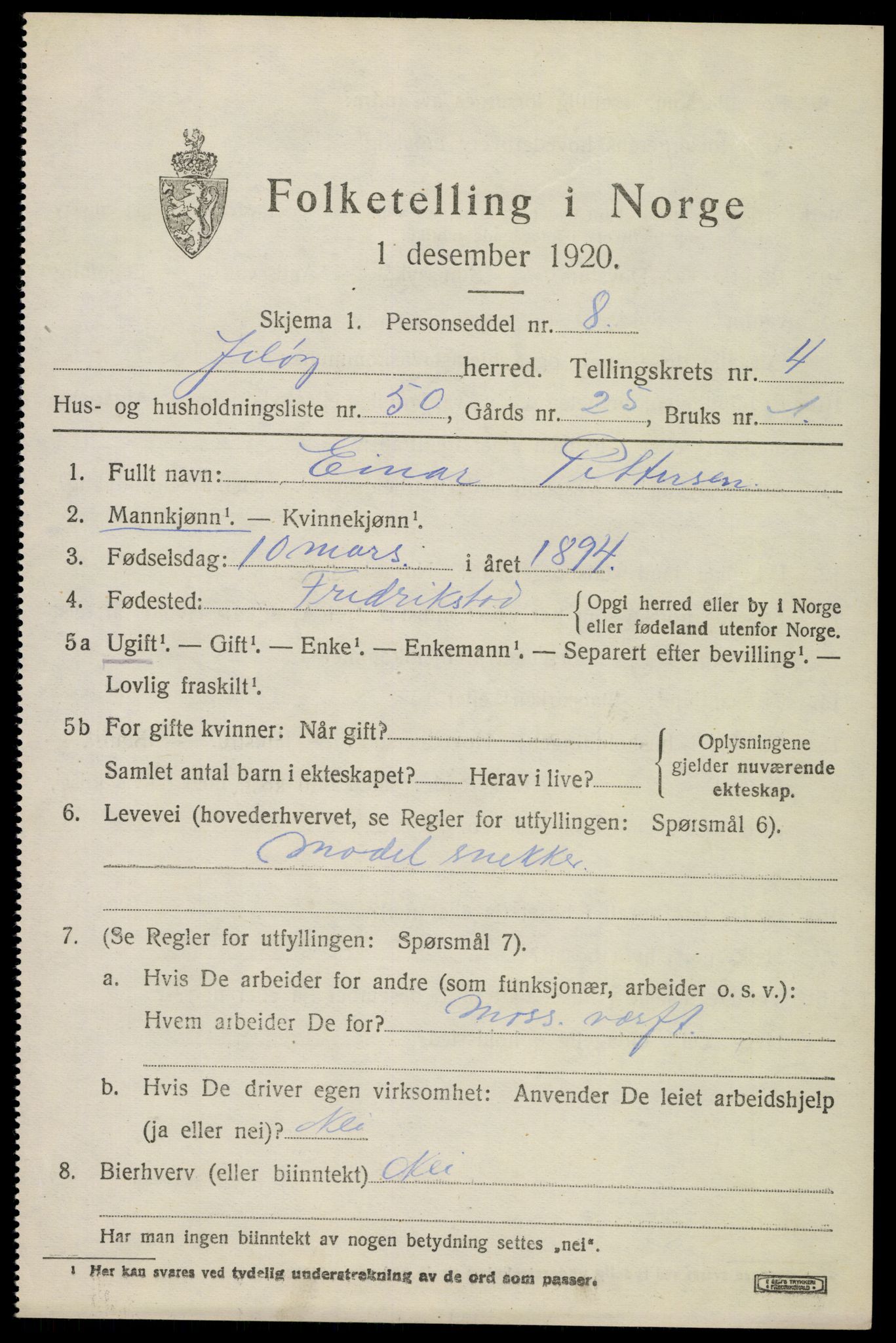 SAO, 1920 census for Moss land district, 1920, p. 5755