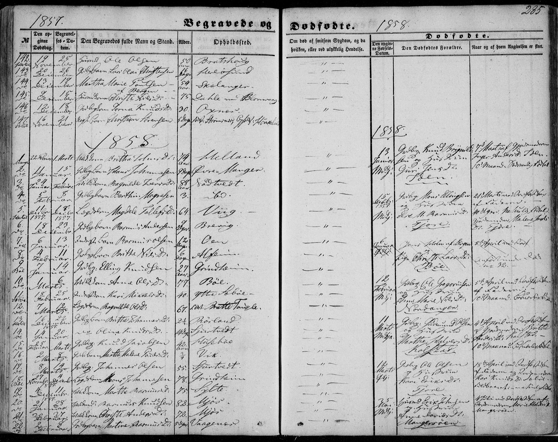 Manger sokneprestembete, SAB/A-76801/H/Haa: Parish register (official) no. A 6, 1849-1859, p. 285