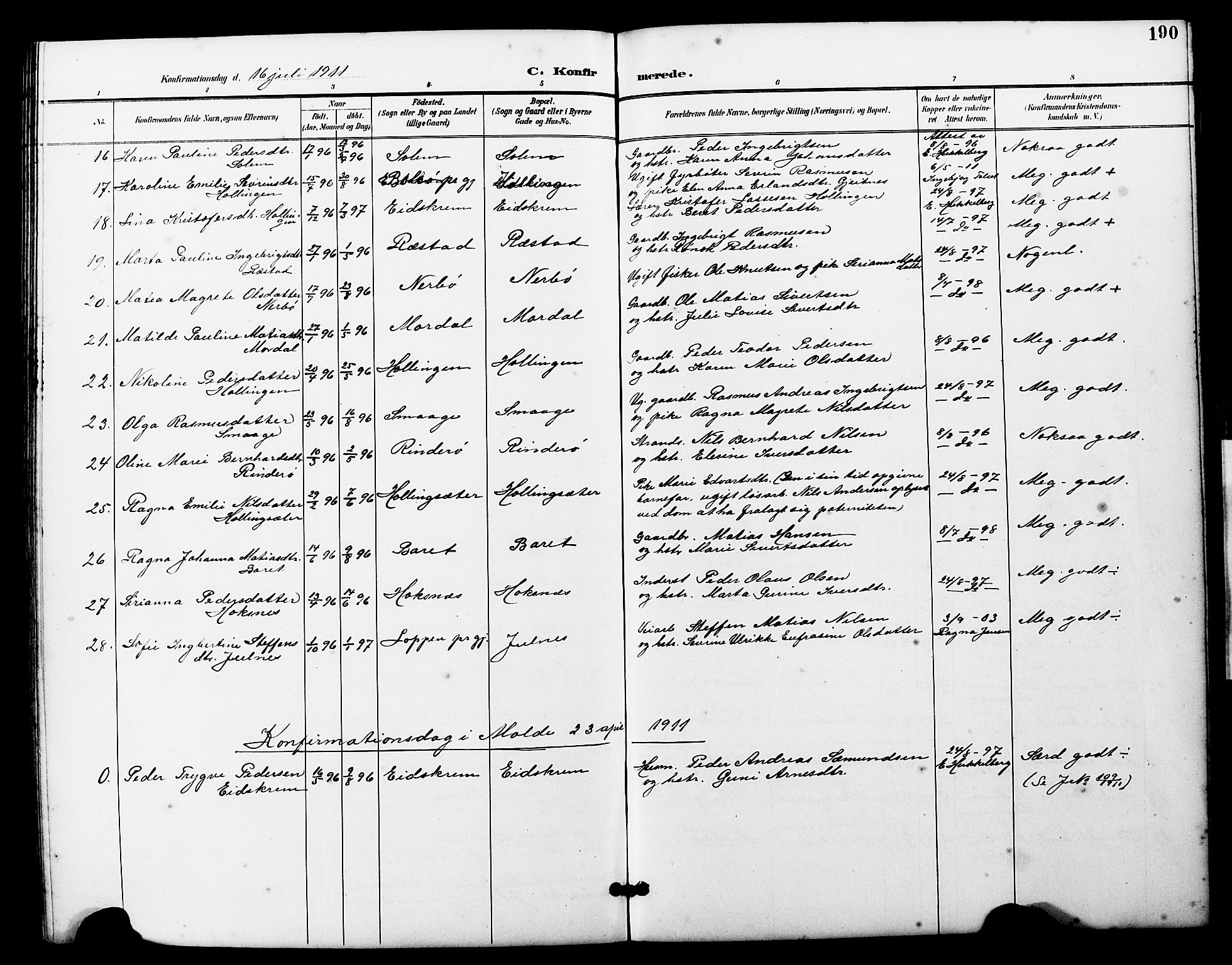 Ministerialprotokoller, klokkerbøker og fødselsregistre - Møre og Romsdal, AV/SAT-A-1454/560/L0725: Parish register (copy) no. 560C02, 1895-1930, p. 190