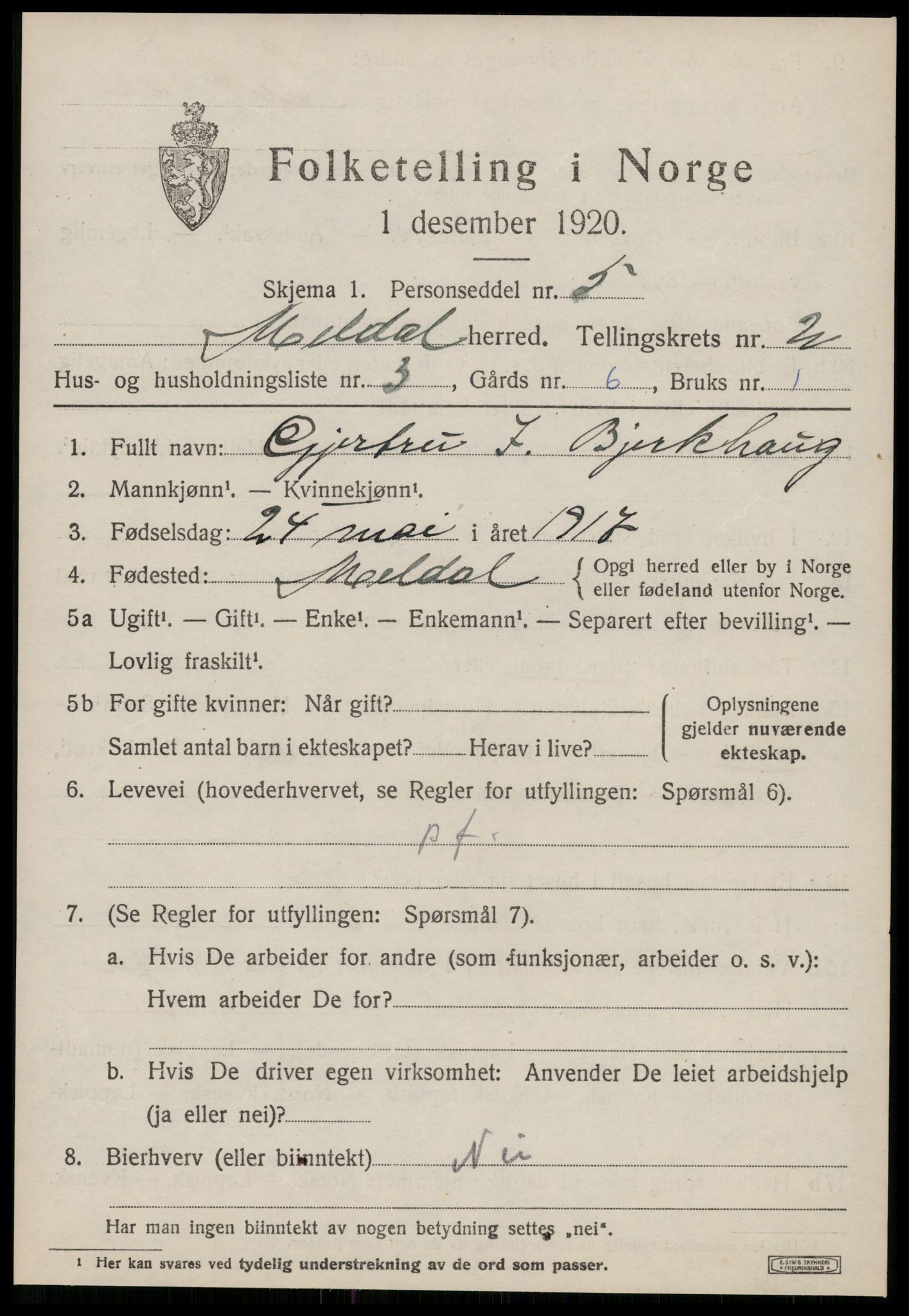 SAT, 1920 census for Meldal, 1920, p. 2041