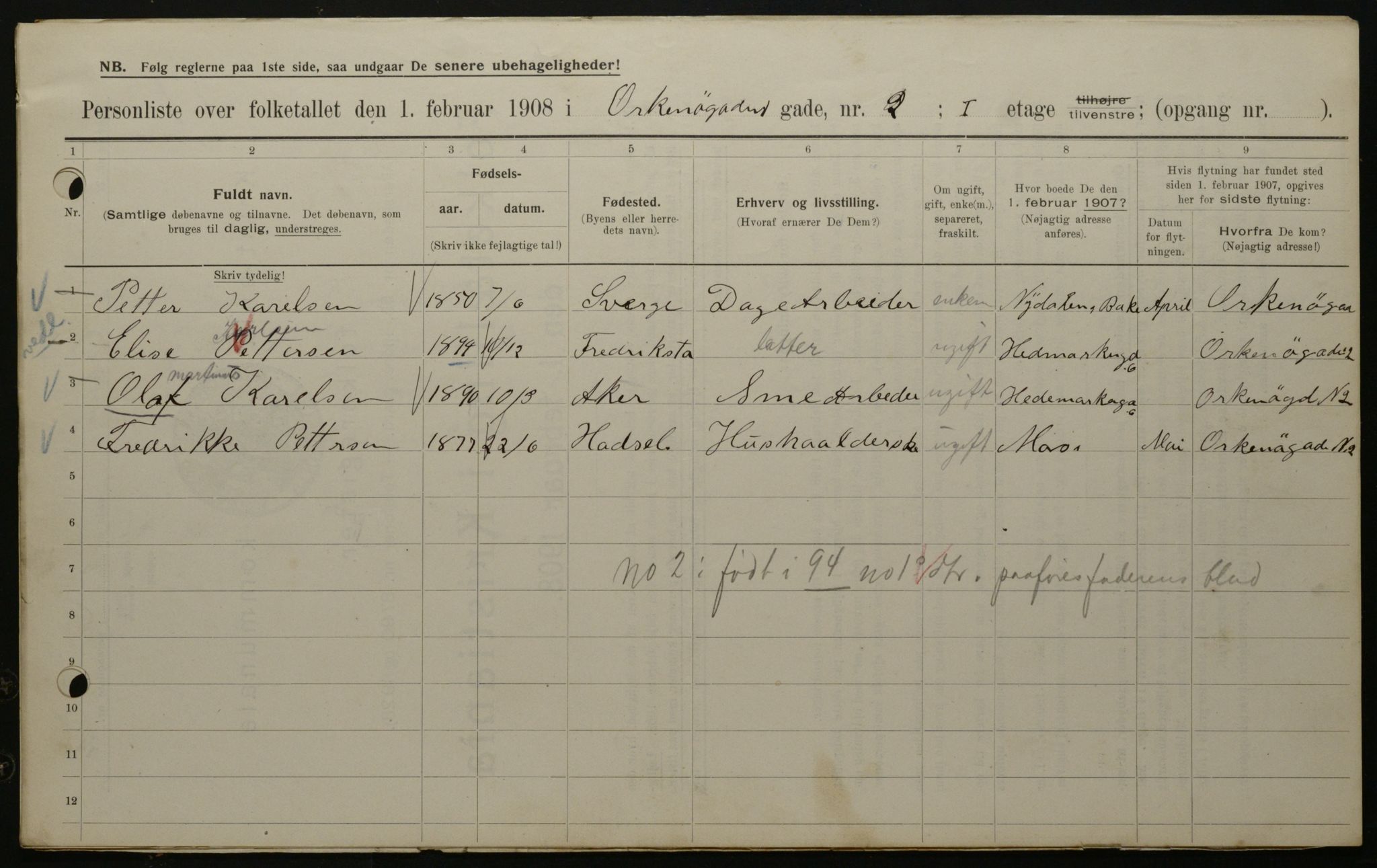 OBA, Municipal Census 1908 for Kristiania, 1908, p. 68038