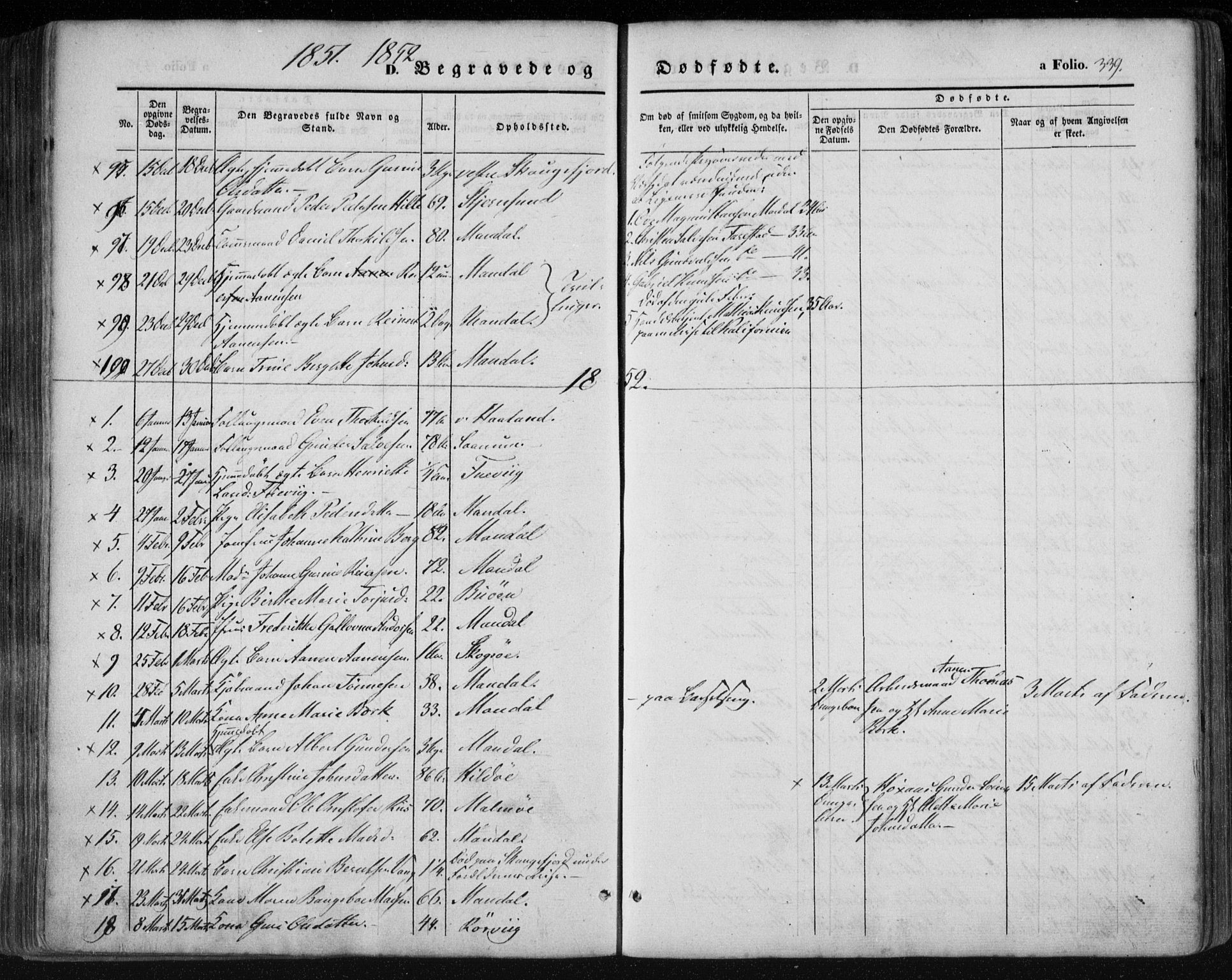 Mandal sokneprestkontor, SAK/1111-0030/F/Fa/Faa/L0013: Parish register (official) no. A 13, 1847-1859, p. 339
