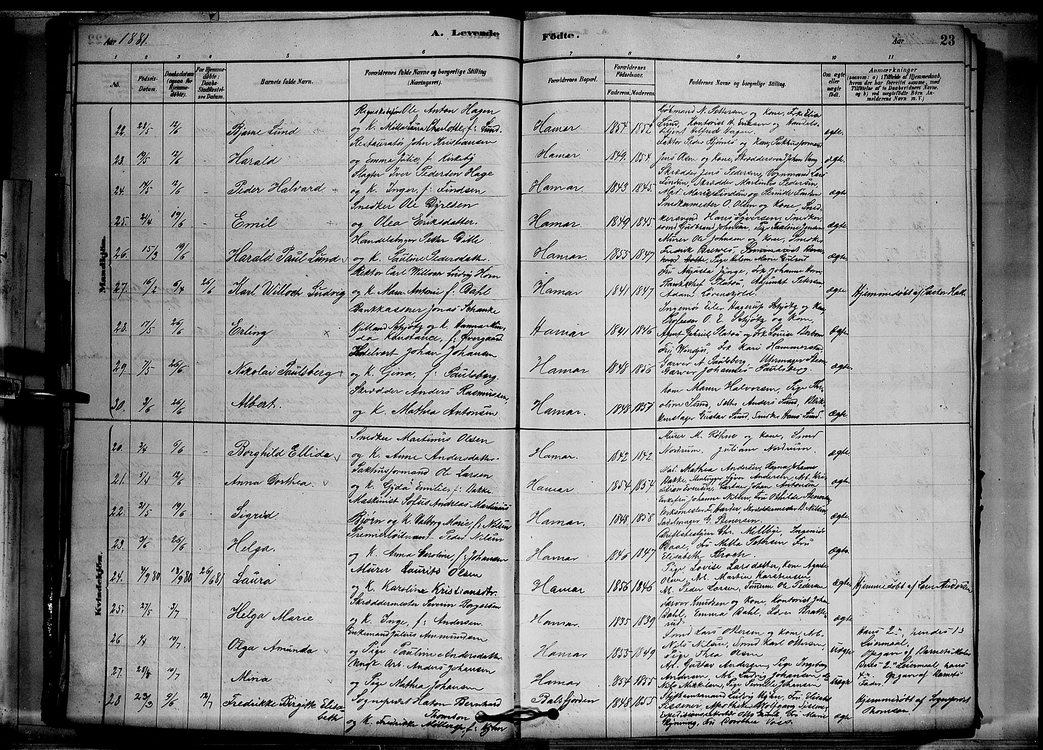 Vang prestekontor, Hedmark, AV/SAH-PREST-008/H/Ha/Hab/L0012: Parish register (copy) no. 12, 1878-1889, p. 23