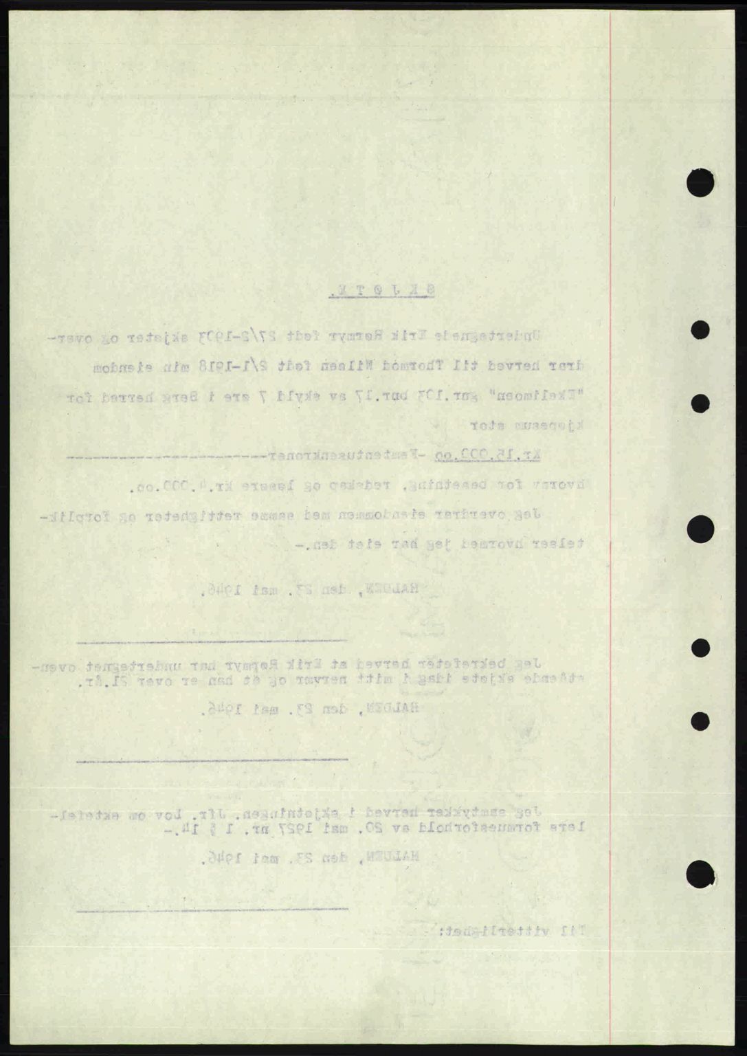 Idd og Marker sorenskriveri, AV/SAO-A-10283/G/Gb/Gbb/L0008: Mortgage book no. A8, 1946-1946, Diary no: : 1454/1946