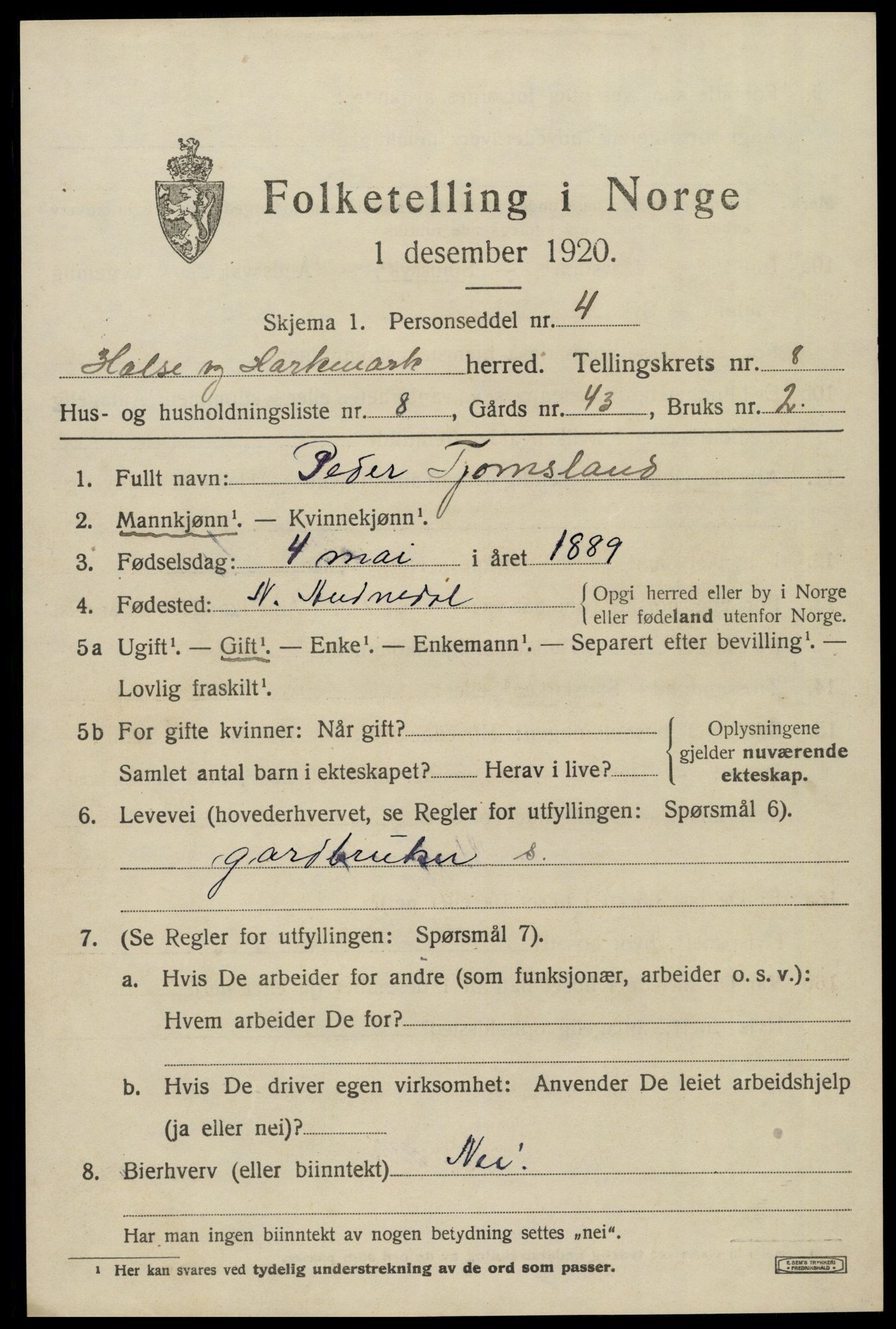 SAK, 1920 census for Halse og Harkmark, 1920, p. 4403