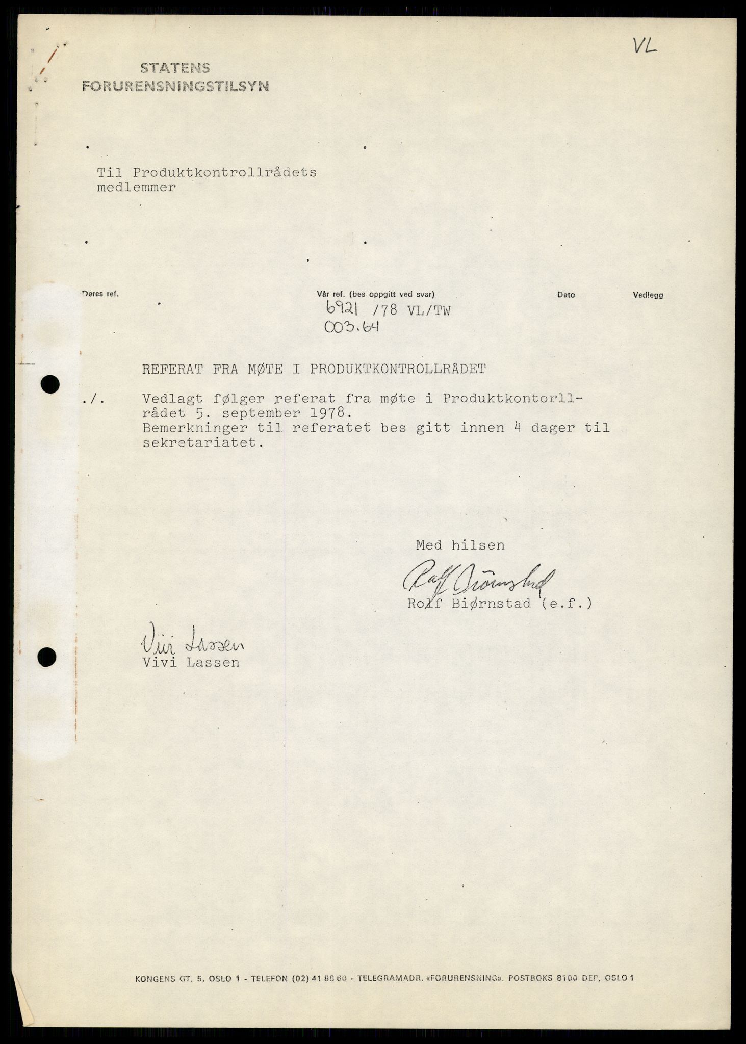 Statens forurensningstilsyn, hovedkontoret, AV/RA-S-4136/1/A/Ab/L0003: Produktkontrollrådet - Innkalling og referater, 1978