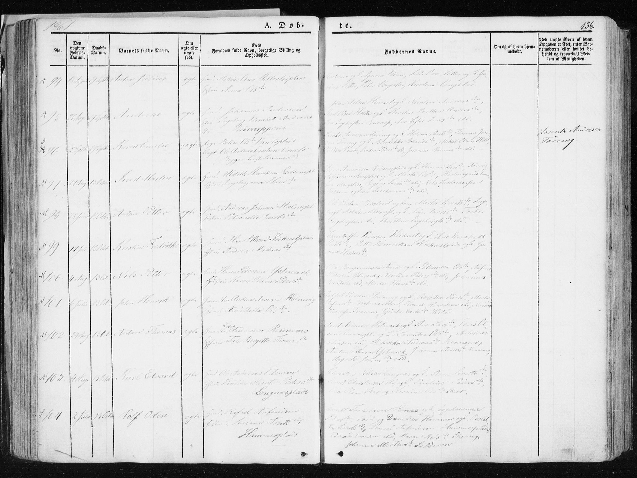 Ministerialprotokoller, klokkerbøker og fødselsregistre - Nord-Trøndelag, AV/SAT-A-1458/741/L0393: Parish register (official) no. 741A07, 1849-1863, p. 136