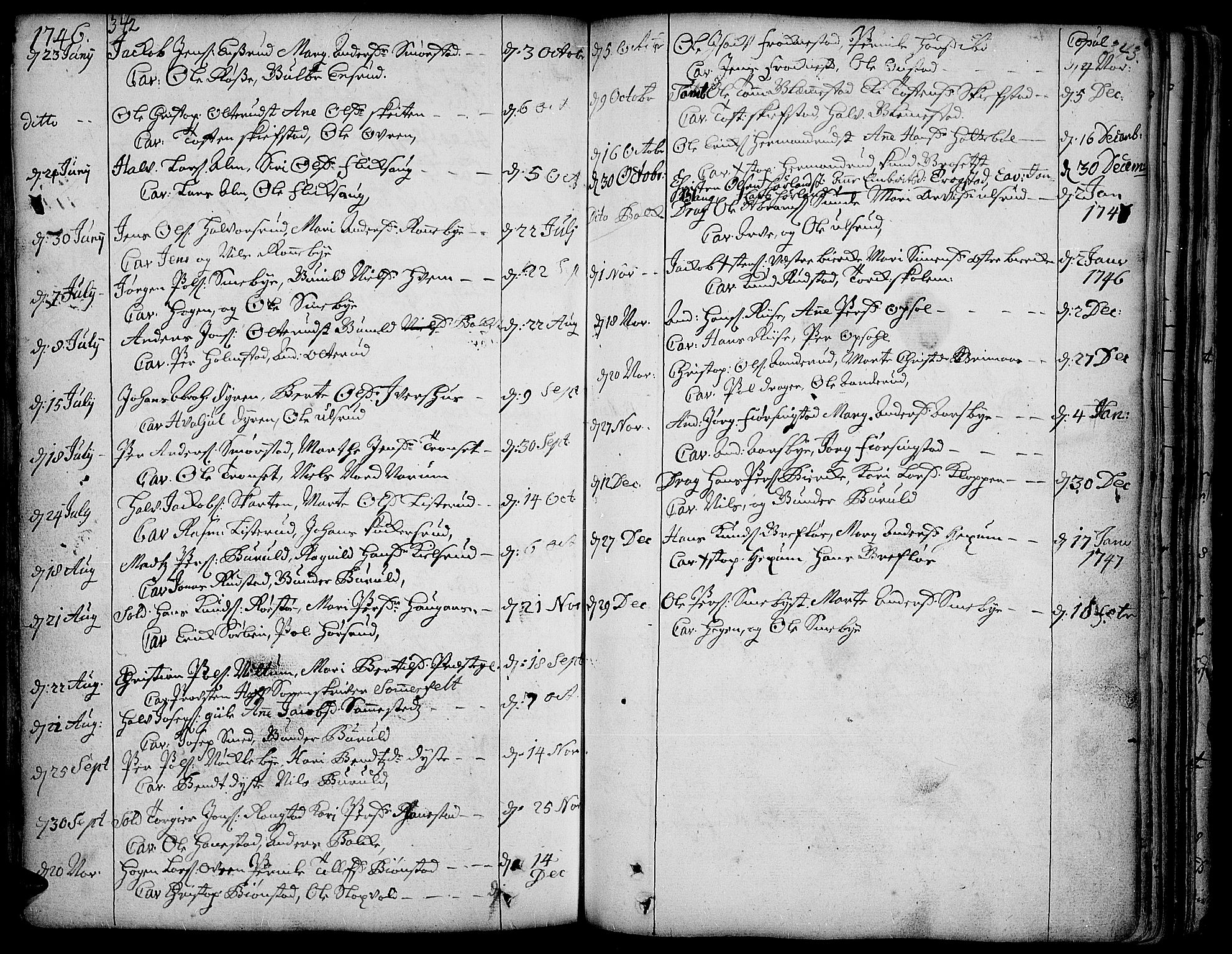 Toten prestekontor, SAH/PREST-102/H/Ha/Haa/L0003: Parish register (official) no. 3, 1734-1751, p. 342-343