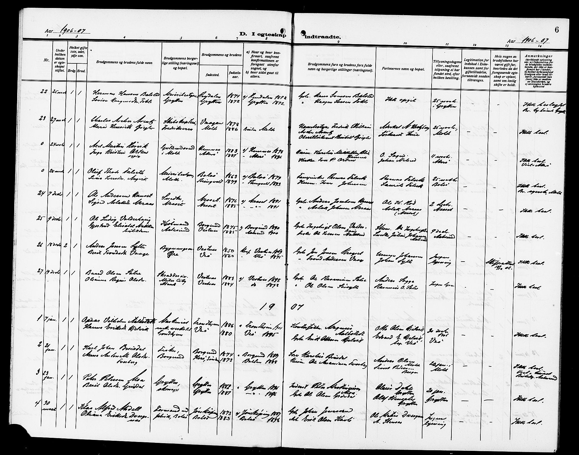 Ministerialprotokoller, klokkerbøker og fødselsregistre - Møre og Romsdal, SAT/A-1454/558/L0703: Parish register (copy) no. 558C04, 1906-1921, p. 6