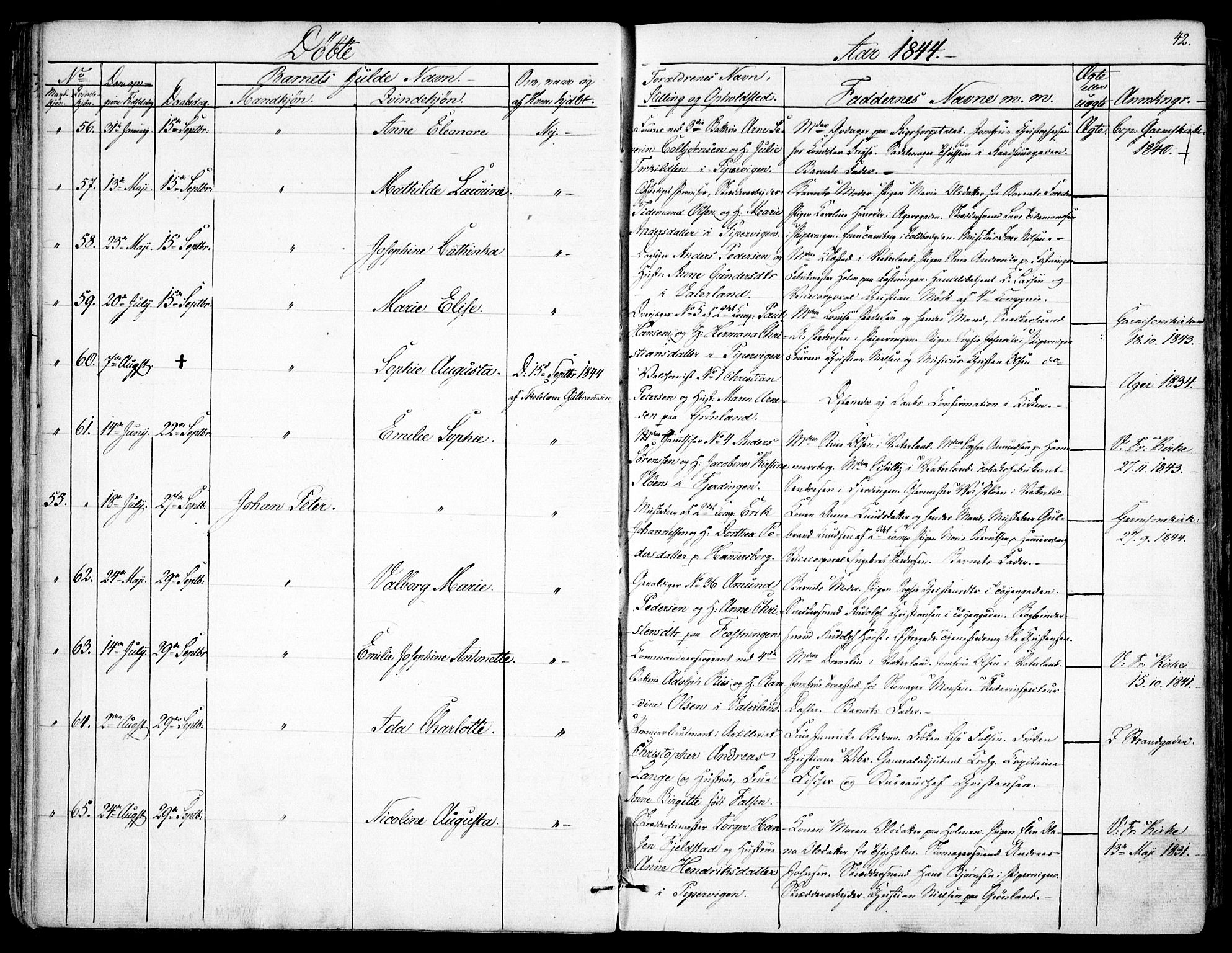 Garnisonsmenigheten Kirkebøker, SAO/A-10846/F/Fa/L0008: Parish register (official) no. 8, 1842-1859, p. 42