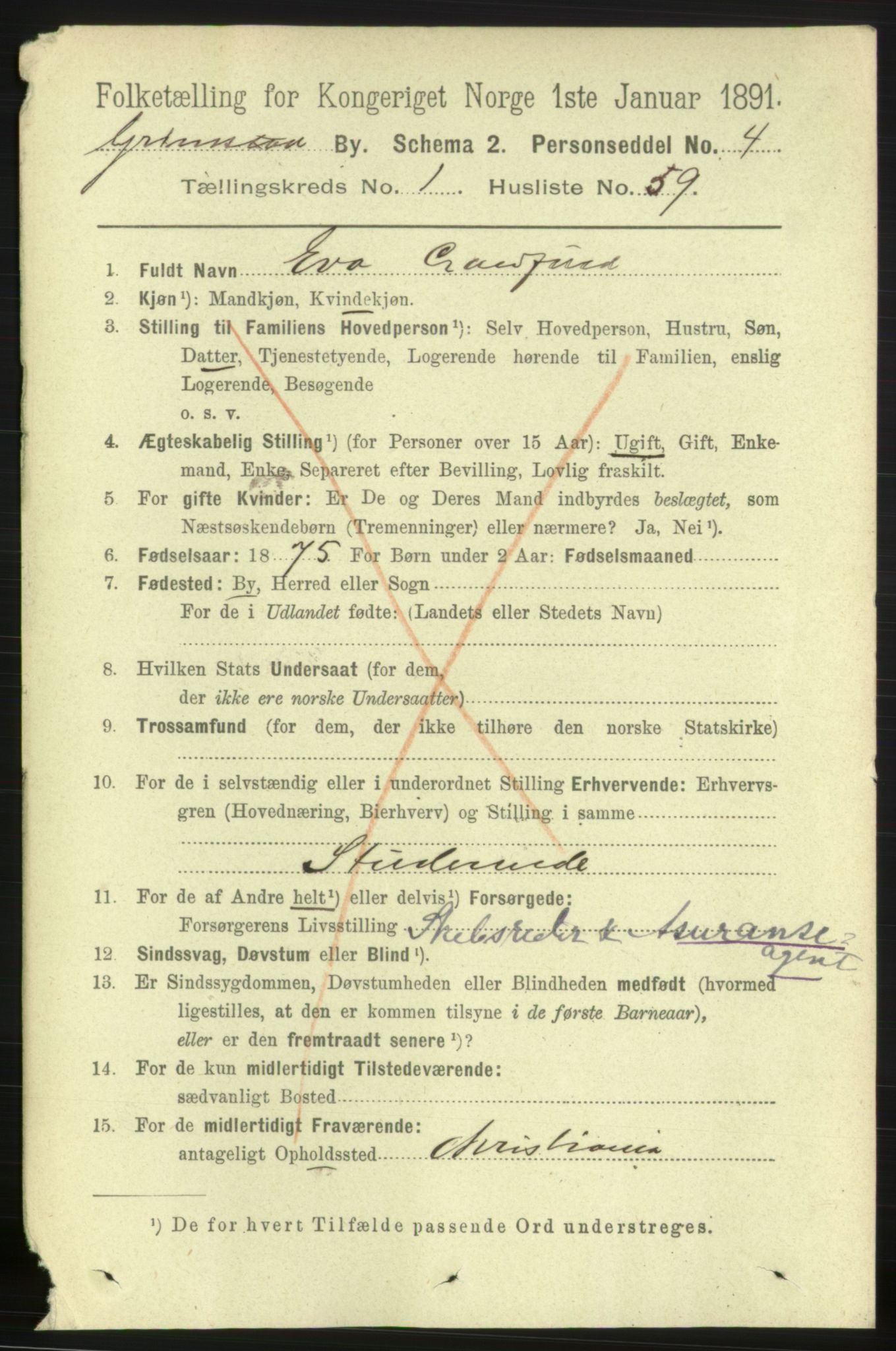 RA, 1891 census for 0904 Grimstad, 1891, p. 1431