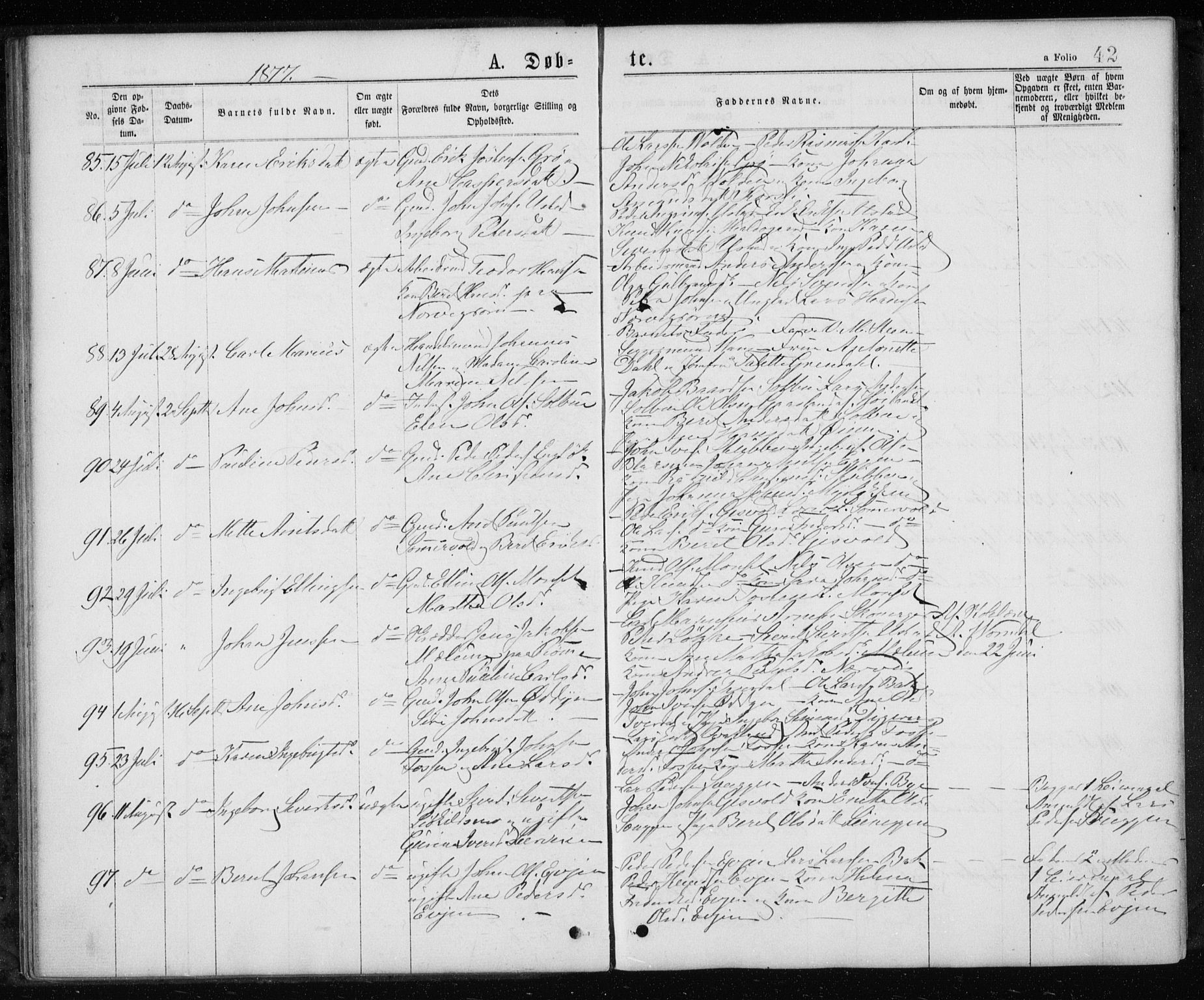 Ministerialprotokoller, klokkerbøker og fødselsregistre - Sør-Trøndelag, AV/SAT-A-1456/668/L0817: Parish register (copy) no. 668C06, 1873-1884, p. 42