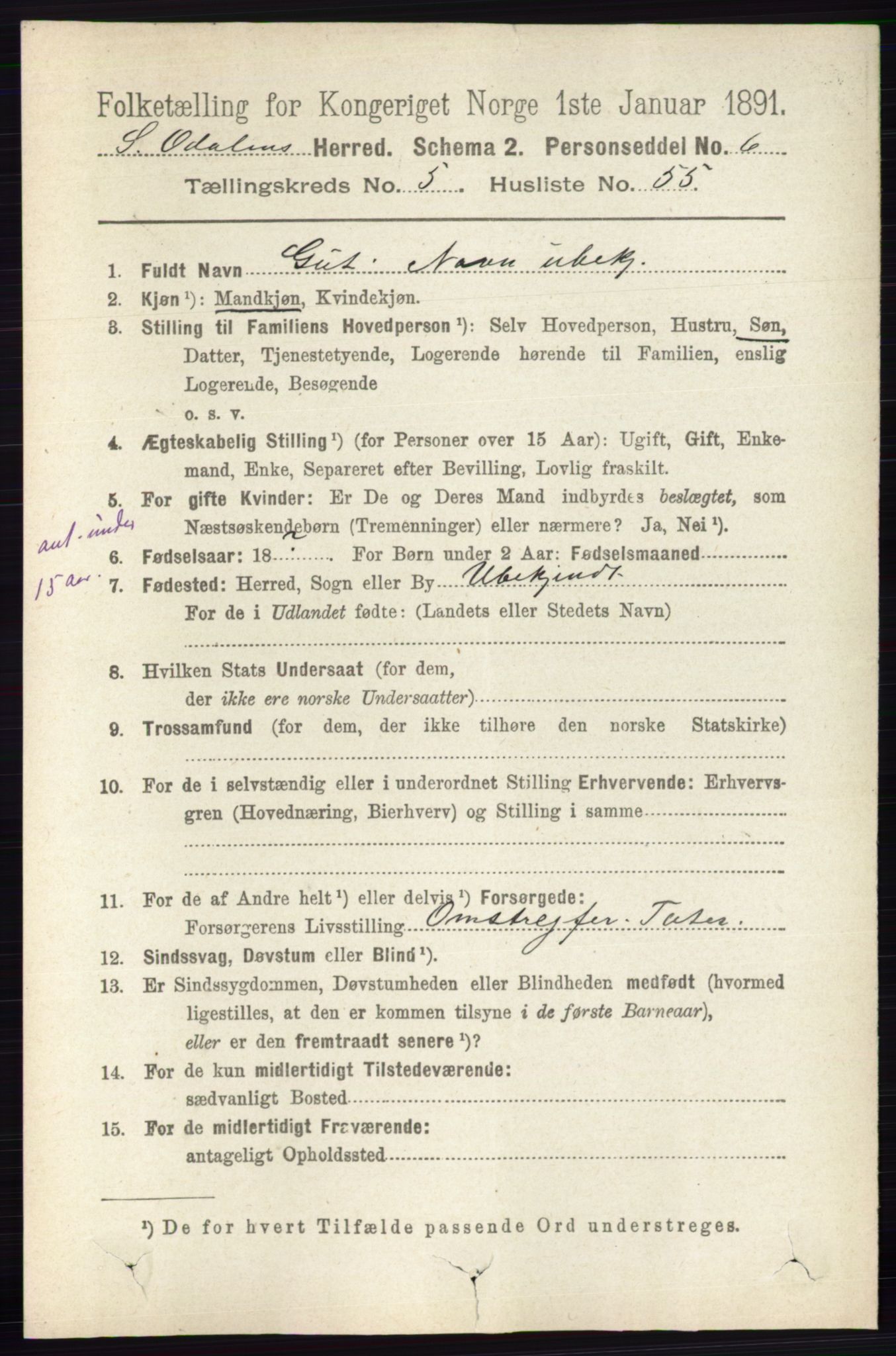 RA, 1891 census for 0419 Sør-Odal, 1891, p. 2674