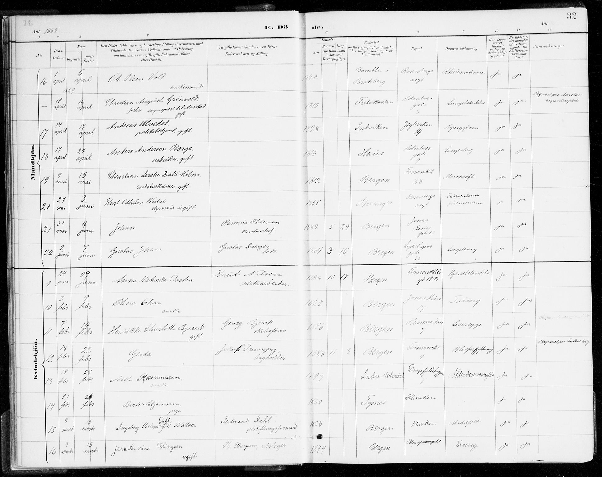 Johanneskirken sokneprestembete, AV/SAB-A-76001/H/Haa/L0019: Parish register (official) no. E 1, 1885-1915, p. 32