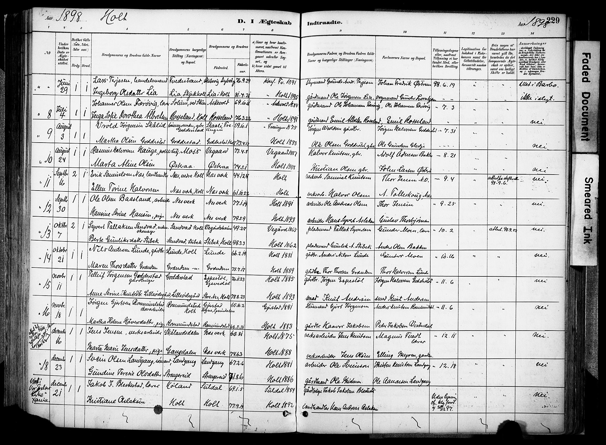 Holt sokneprestkontor, AV/SAK-1111-0021/F/Fa/L0012: Parish register (official) no. A 12, 1885-1907, p. 229