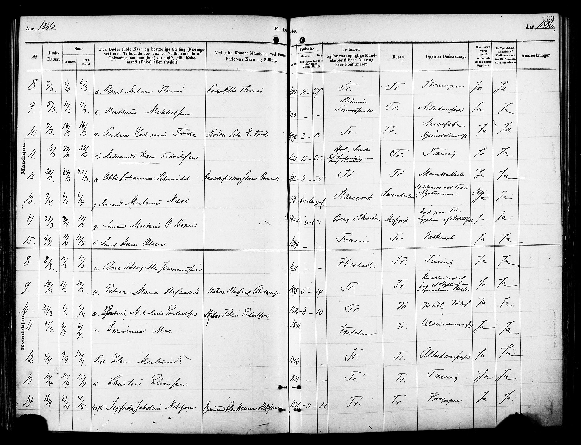 Tromsø sokneprestkontor/stiftsprosti/domprosti, SATØ/S-1343/G/Ga/L0014kirke: Parish register (official) no. 14, 1878-1888, p. 133