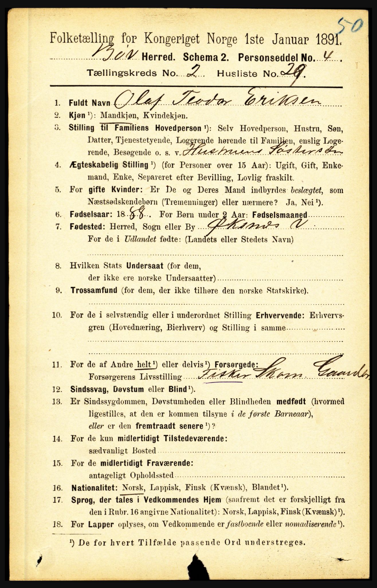 RA, 1891 census for 1867 Bø, 1891, p. 751