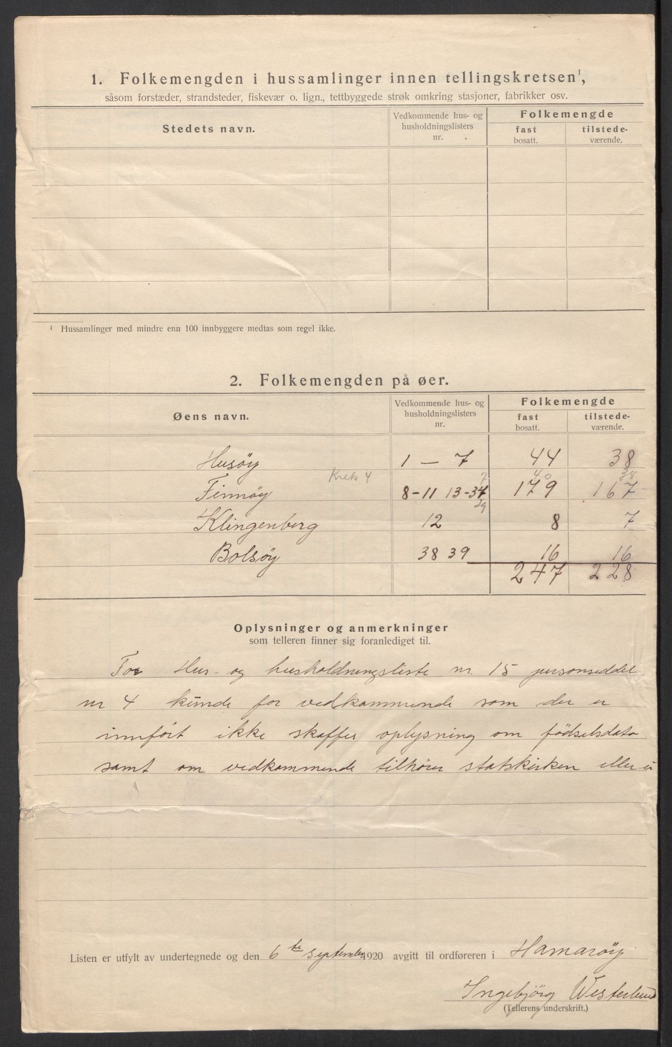 SAT, 1920 census for Hamarøy, 1920, p. 26