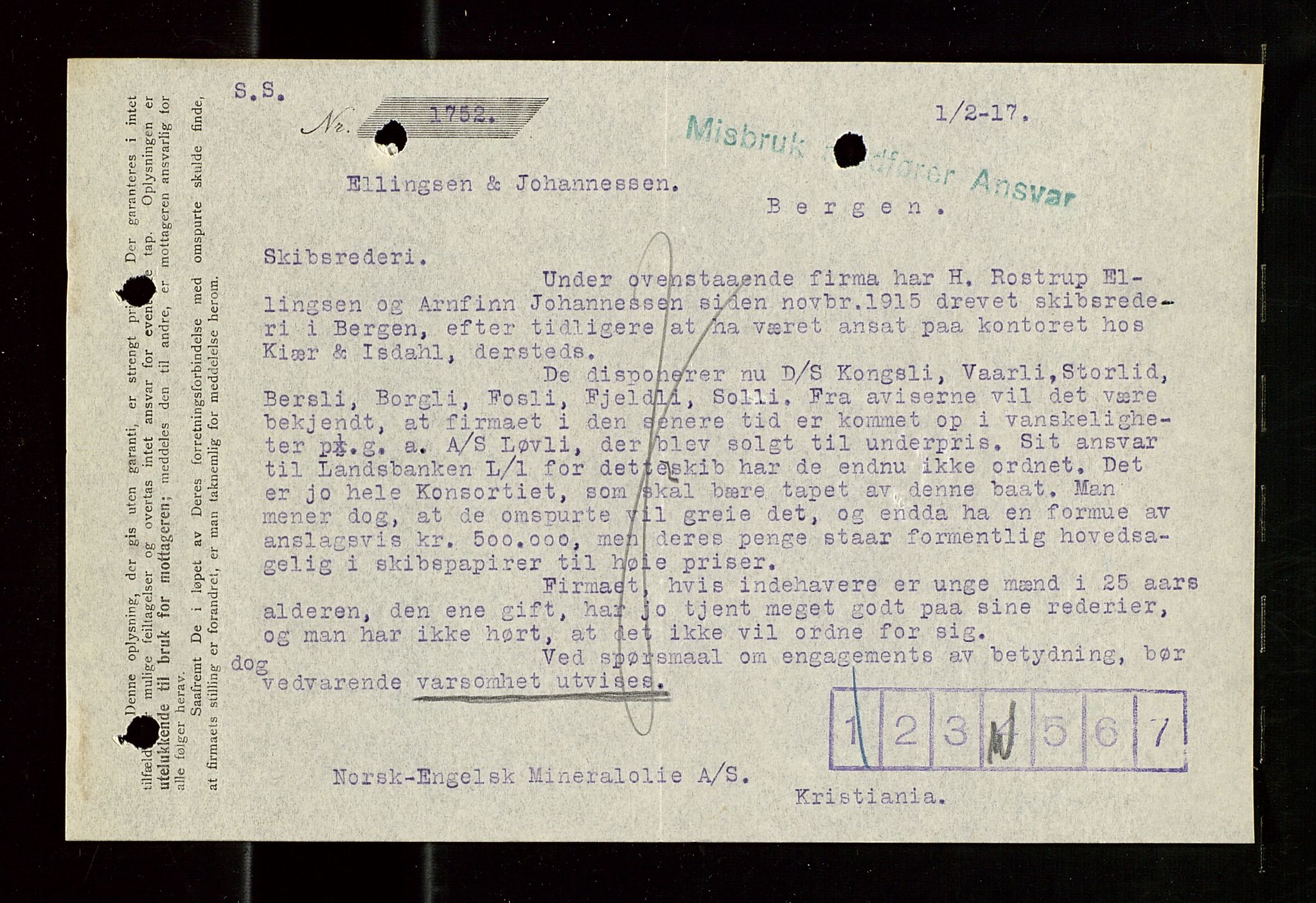 Pa 1521 - A/S Norske Shell, SAST/A-101915/E/Ea/Eaa/L0020: Sjefskorrespondanse, 1917, p. 7