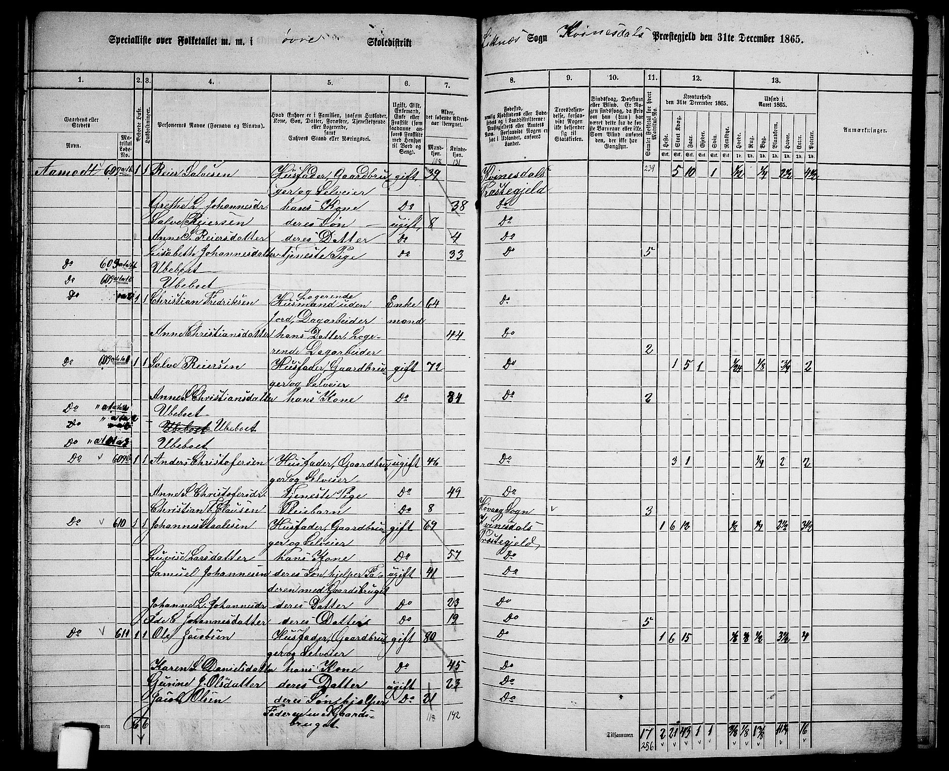 RA, 1865 census for Kvinesdal, 1865, p. 169