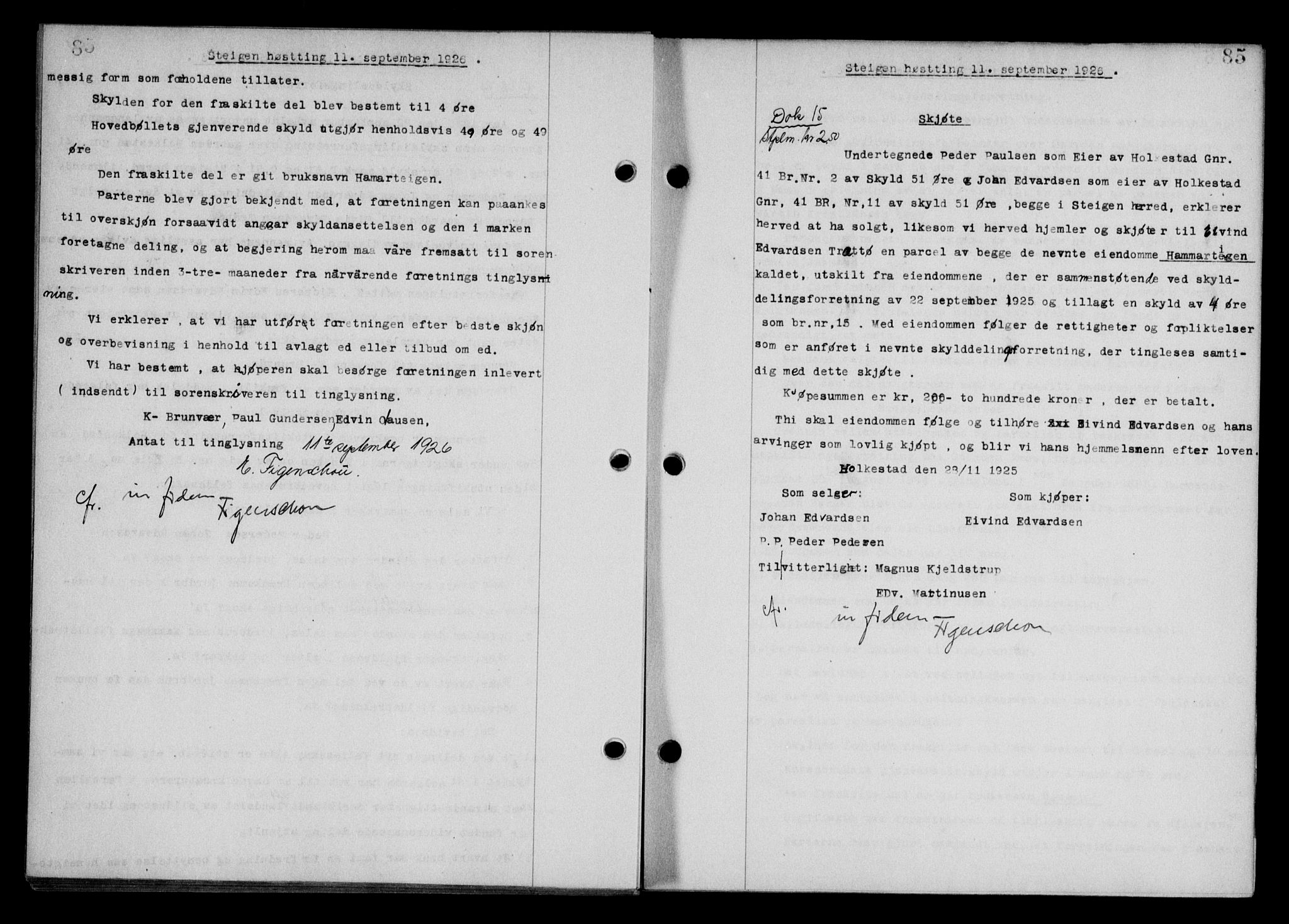 Steigen og Ofoten sorenskriveri, SAT/A-0030/1/2/2C/L0014: Mortgage book no. 13 og 15, 1926-1927, Deed date: 11.09.1926