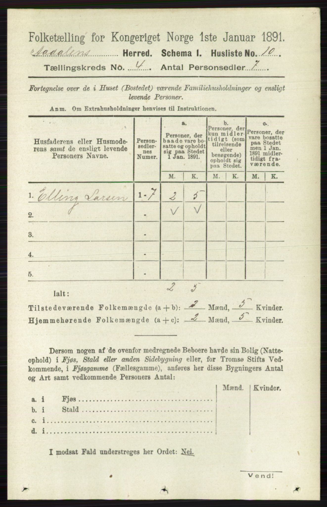 RA, 1891 census for 0614 Ådal, 1891, p. 1460