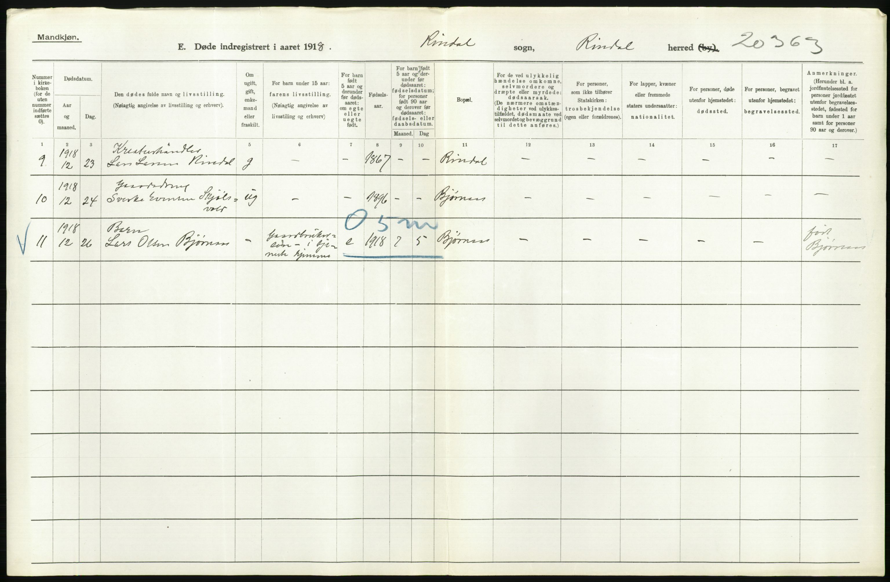 Statistisk sentralbyrå, Sosiodemografiske emner, Befolkning, AV/RA-S-2228/D/Df/Dfb/Dfbh/L0045: Møre fylke: Døde. Bygder og byer., 1918, p. 534