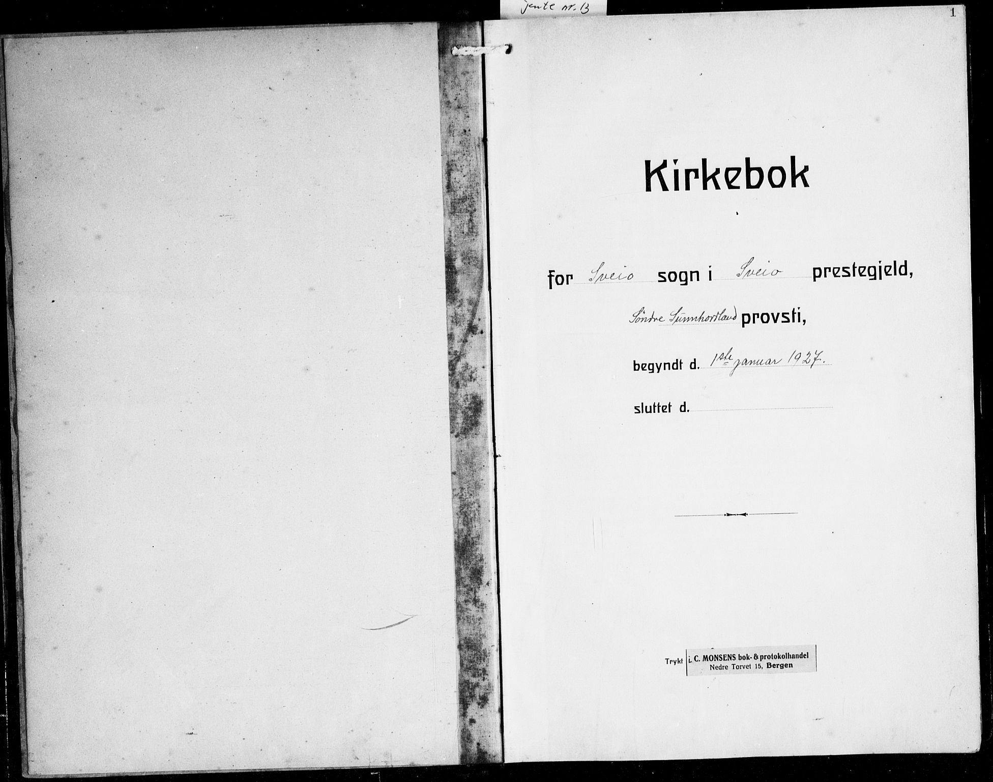 Sveio Sokneprestembete, AV/SAB-A-78501/H/Hab: Parish register (copy) no. A 6, 1927-1945, p. 1