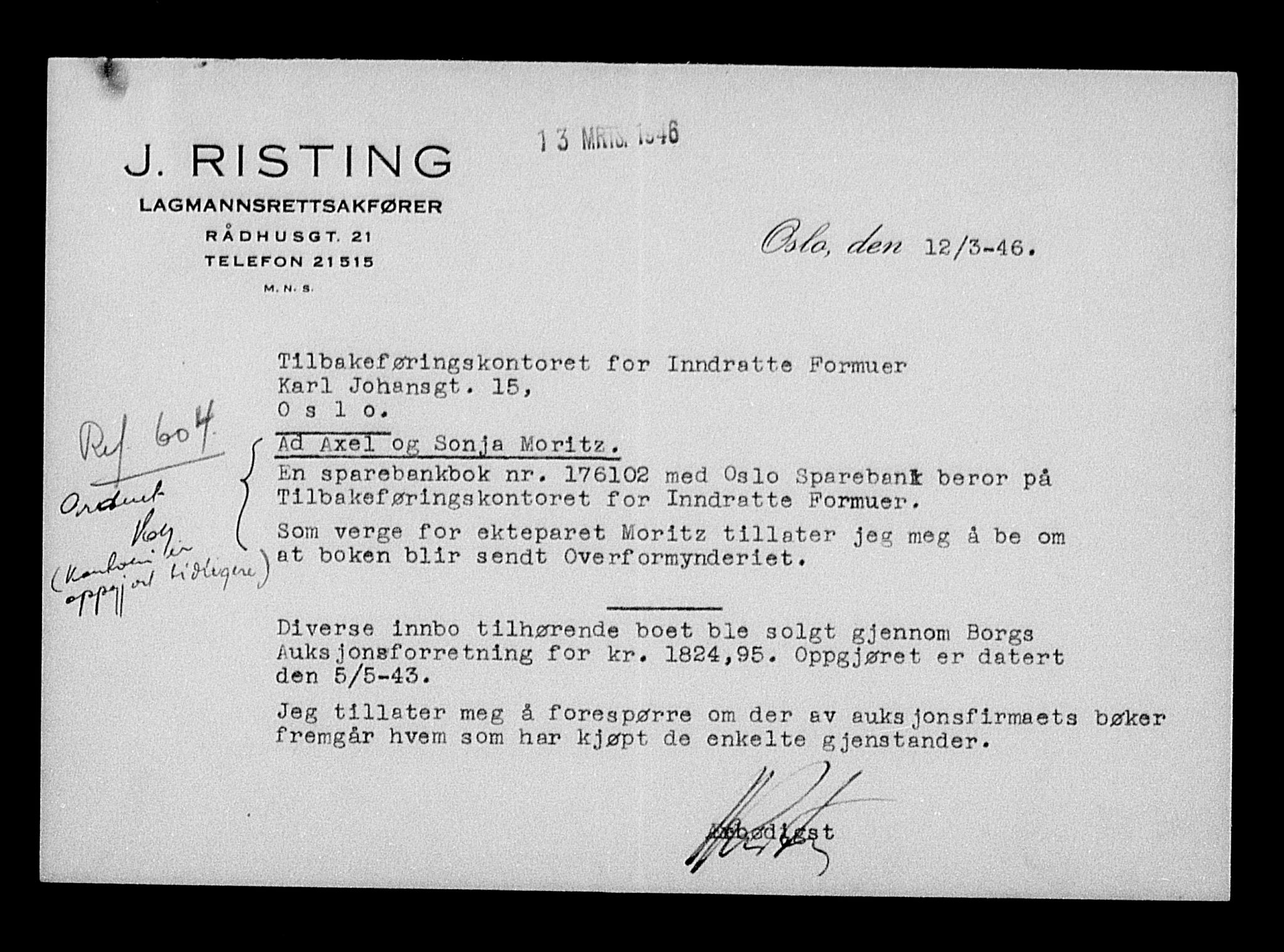 Justisdepartementet, Tilbakeføringskontoret for inndratte formuer, AV/RA-S-1564/H/Hc/Hcc/L0966: --, 1945-1947, p. 26